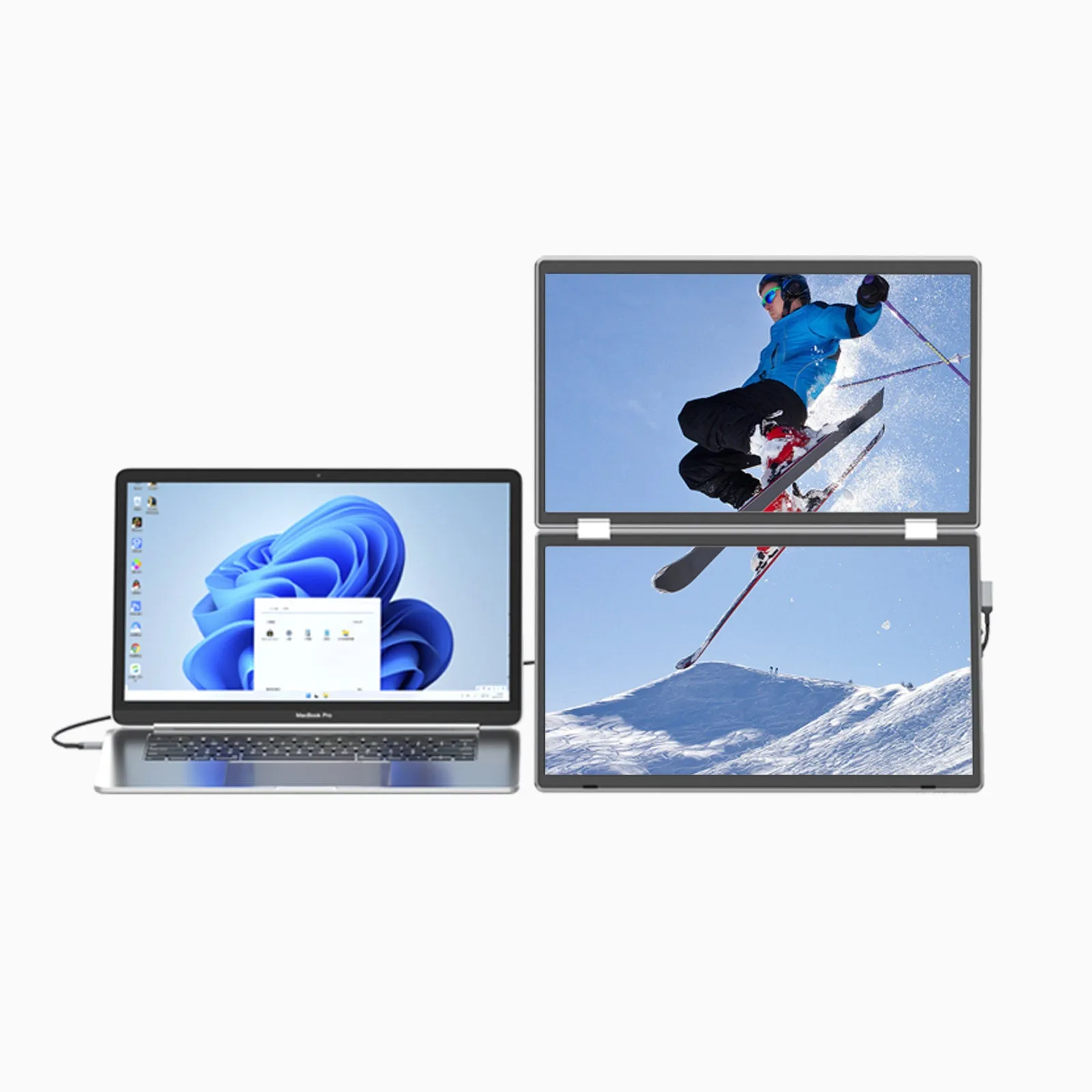 KEFEYA M2 Foldable Monitor Laptop Screen Extender, 15.6" Folding Triple Portable Monitor for Laptop, 1080P FHD IPS Display Triple Monitor for Laptop with Windows MacOS, One Cable/340° Rotation/VESA Mountable/Ergo Design