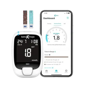 KETO-MOJO GKI Bluetooth Blood Glucose & Ketone Test Kit - Comprehensive Diabetes & Ketosis Management with Free App - Includes 20 Test Strips, Meter, Lancets, Lancing Device, & Control Solutions
