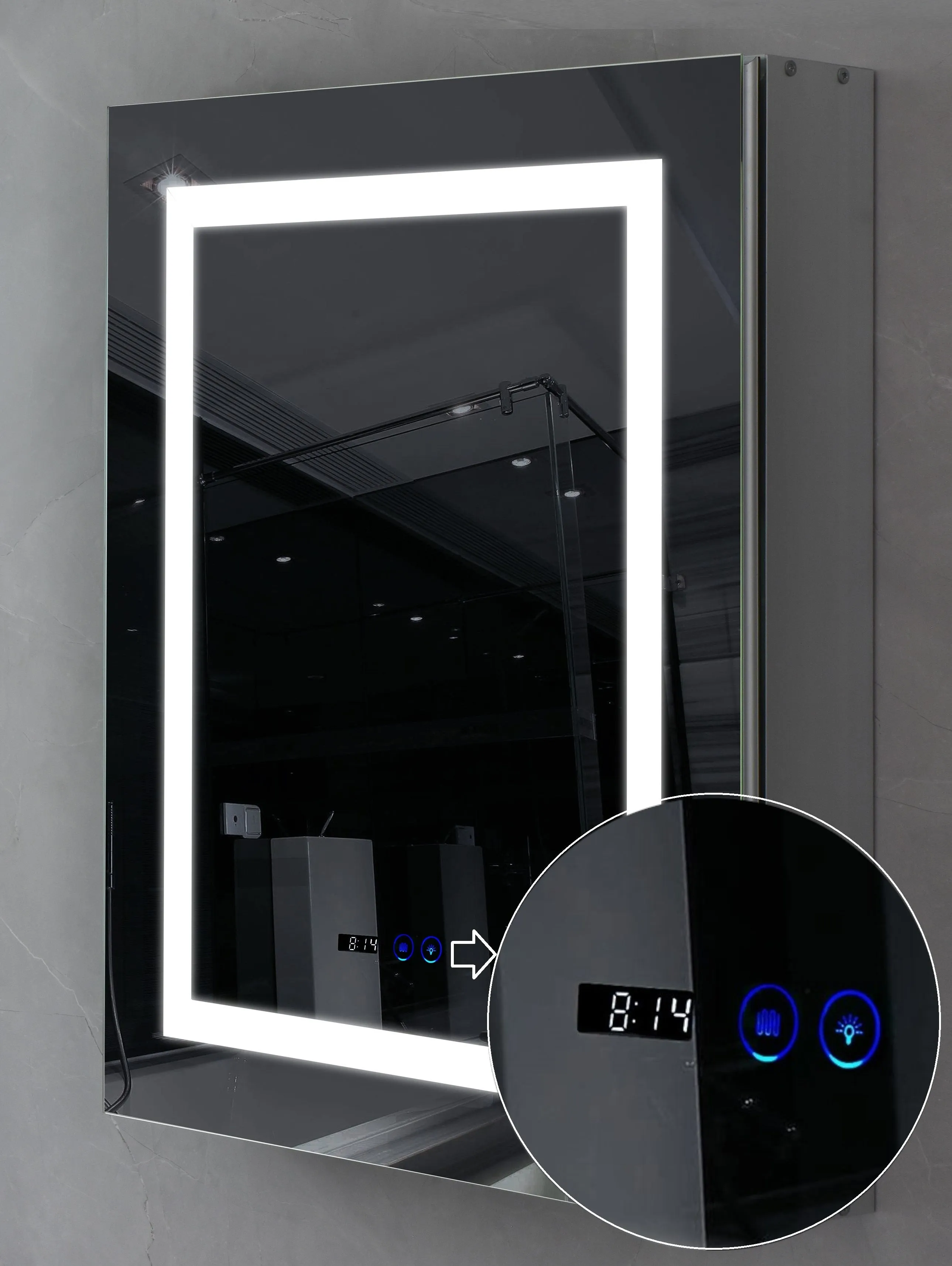 LED illuminated Anti-Fog 3X Zoom Makeup Mirror Medicine Cabinet Single Door with Power Outlet and Touch