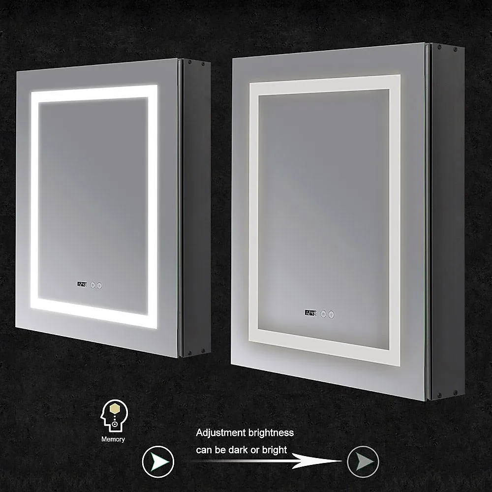LED illuminated Anti-Fog 3X Zoom Makeup Mirror Medicine Cabinet Single Door with Power Outlet and Touch