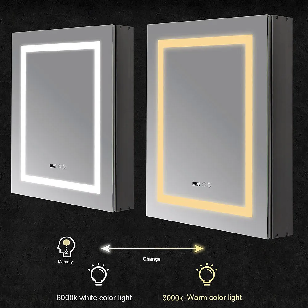 LED illuminated Anti-Fog 3X Zoom Makeup Mirror Medicine Cabinet Single Door with Power Outlet and Touch