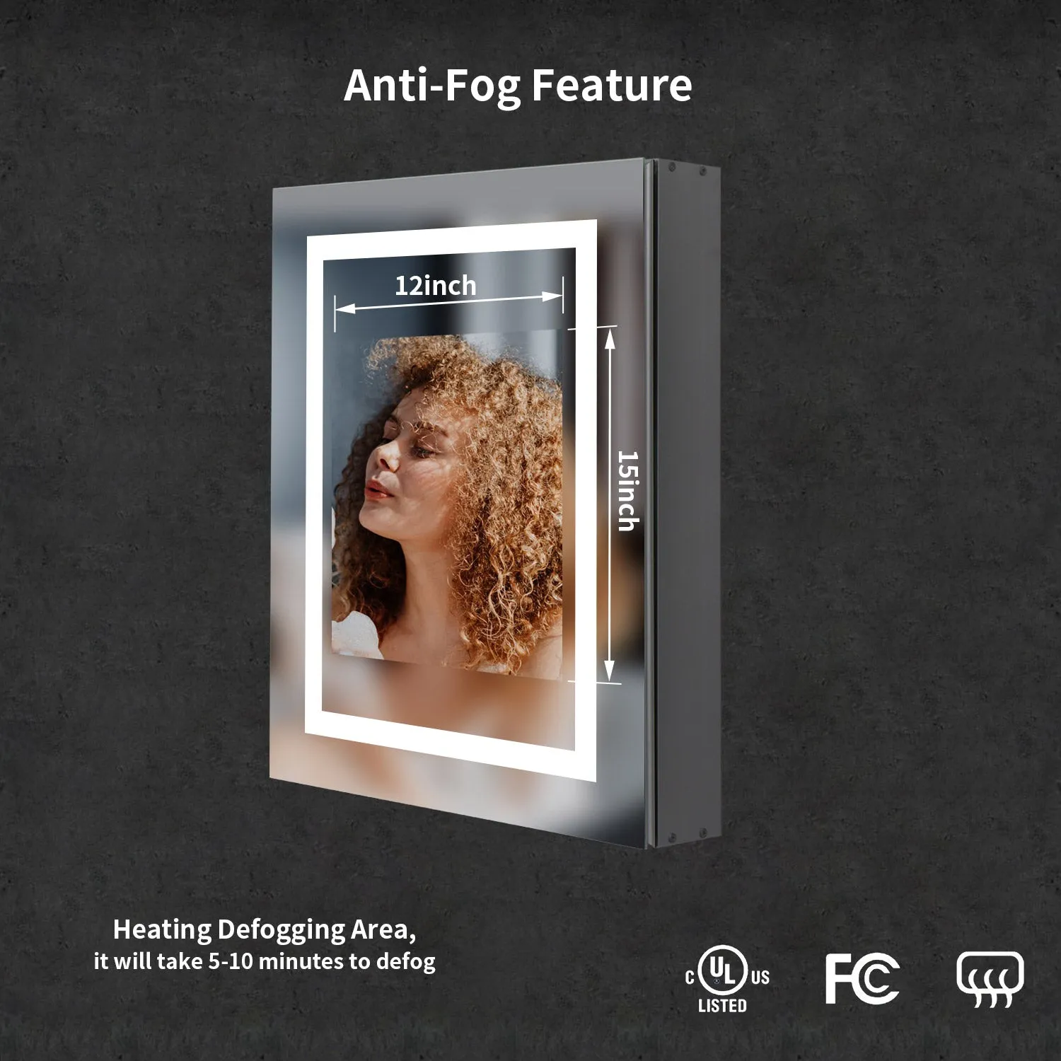 LED illuminated Anti-Fog 3X Zoom Makeup Mirror Medicine Cabinet Single Door with Power Outlet and Touch