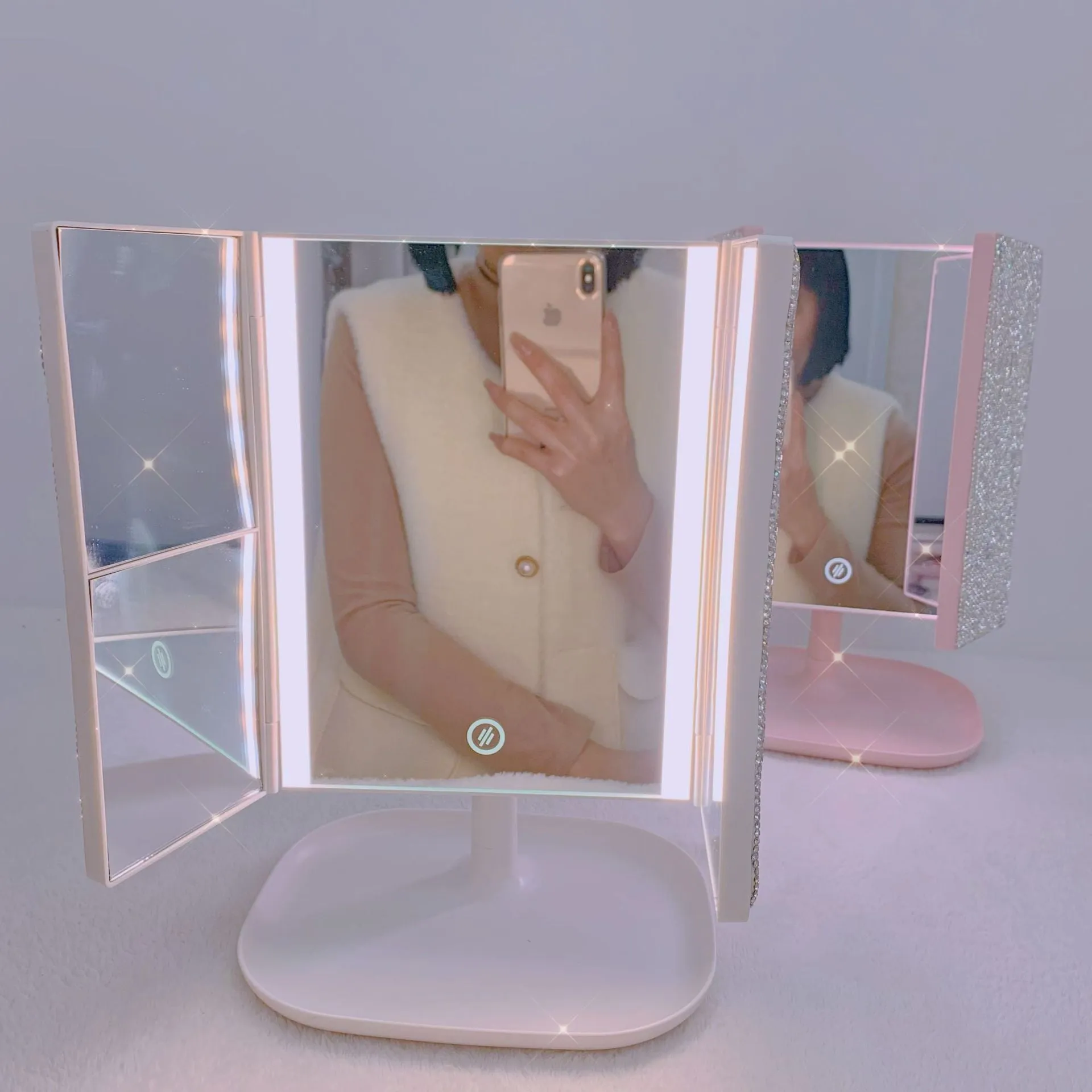 LED Light Makeup Mirror with Seat, Detachable and Foldable Double-pen with Light Two In One High Looking