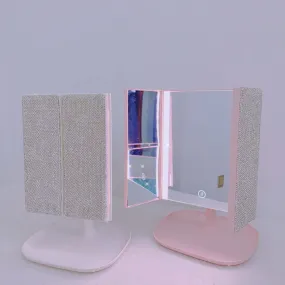 LED Light Makeup Mirror with Seat, Detachable and Foldable Double-pen with Light Two In One High Looking