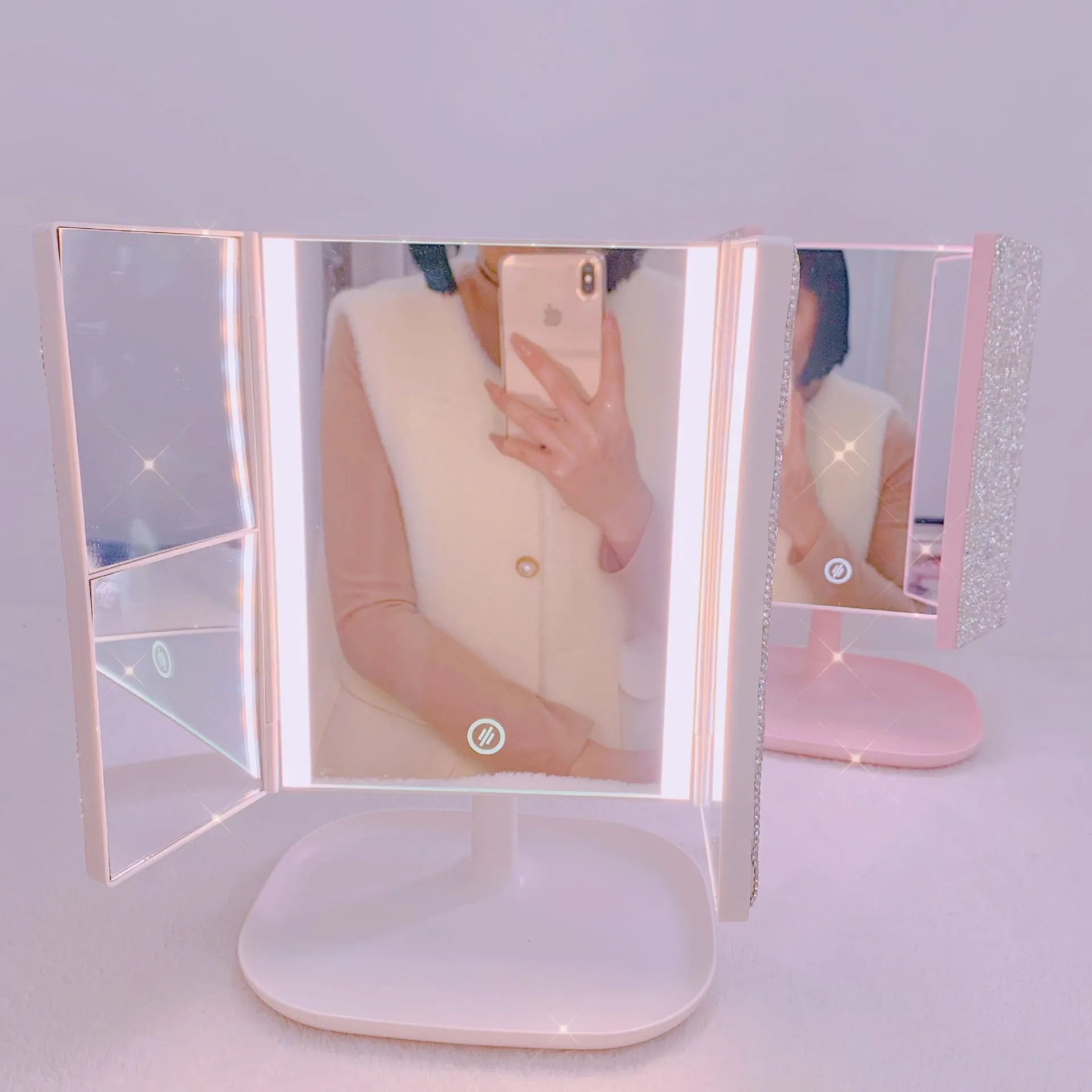 LED Light Makeup Mirror with Seat, Detachable and Foldable Double-pen with Light Two In One High Looking
