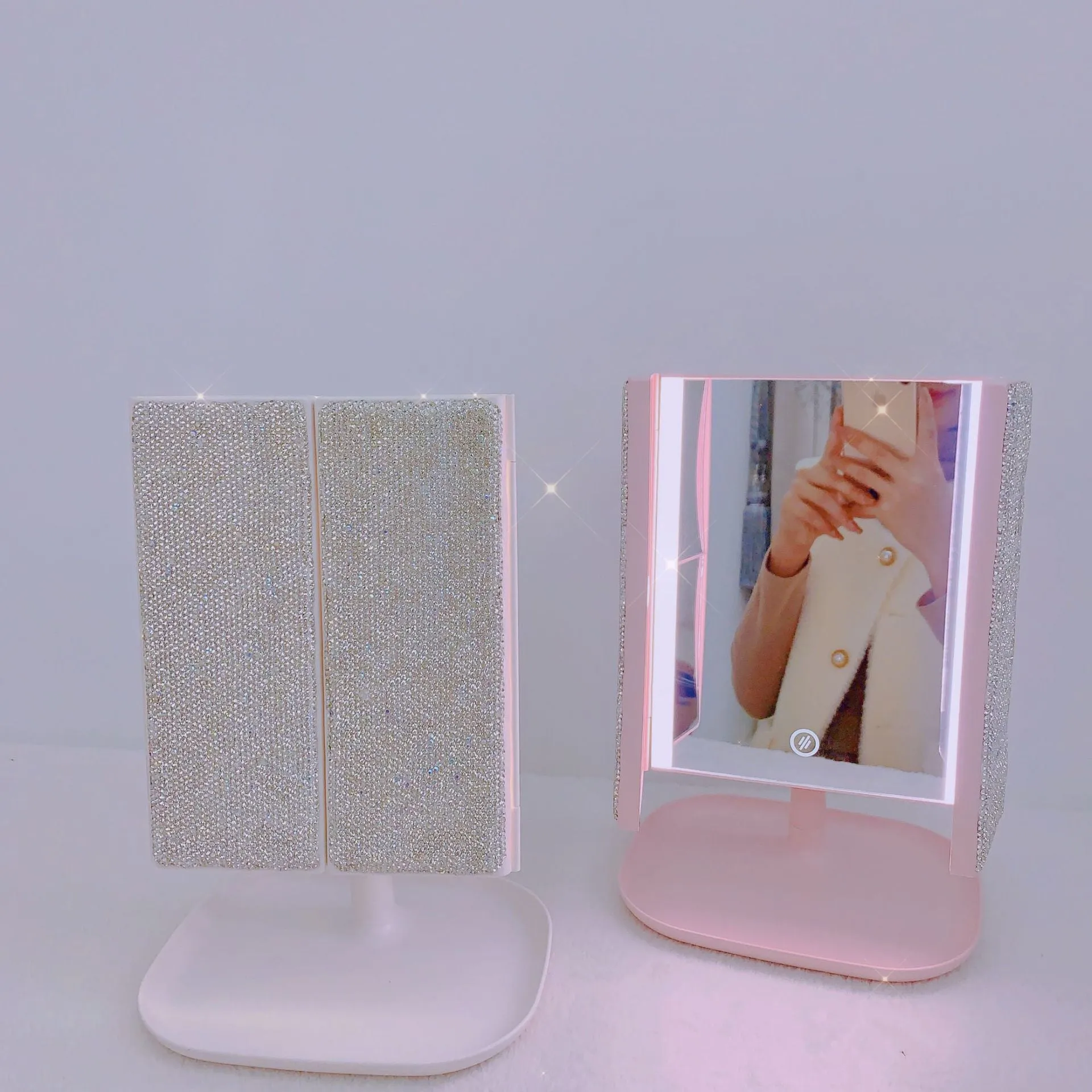 LED Light Makeup Mirror with Seat, Detachable and Foldable Double-pen with Light Two In One High Looking