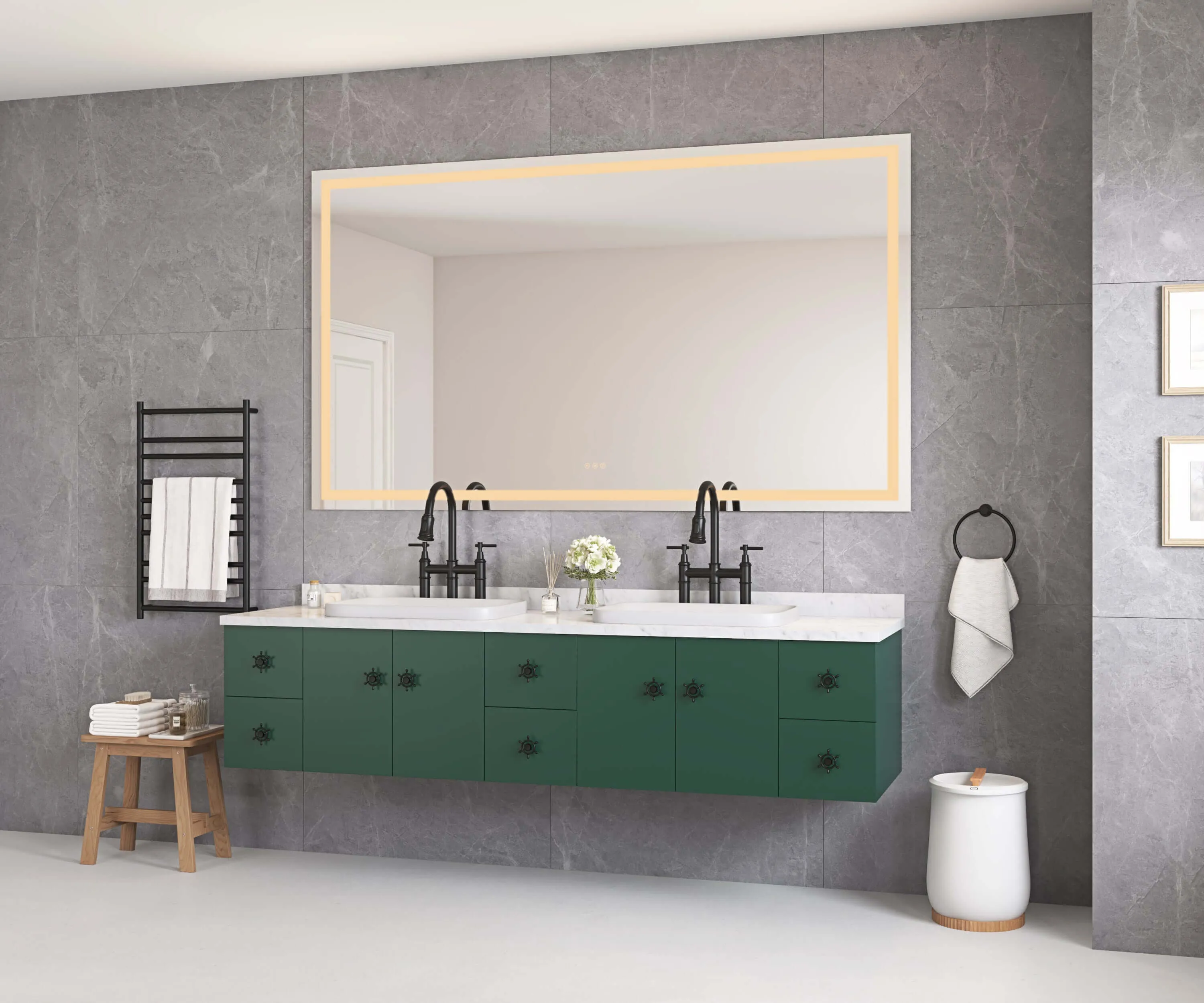 LED Lighted 84x48 Mirror - Anti-Fog & High Lumen Controls