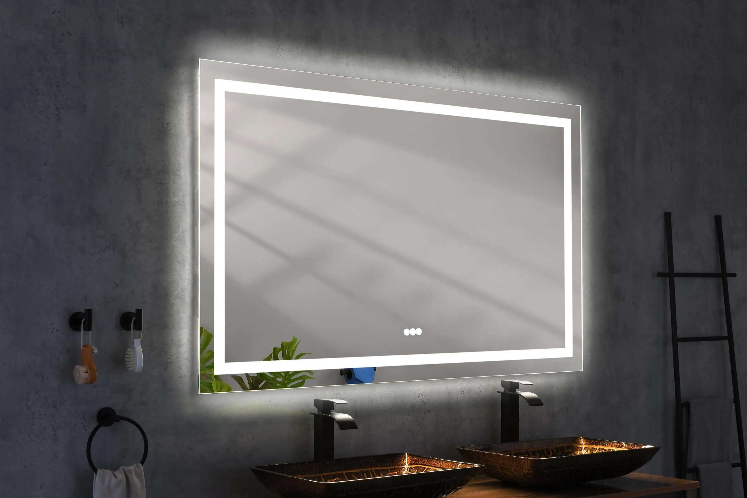 LED Lighted 84x48 Mirror - Anti-Fog & High Lumen Controls