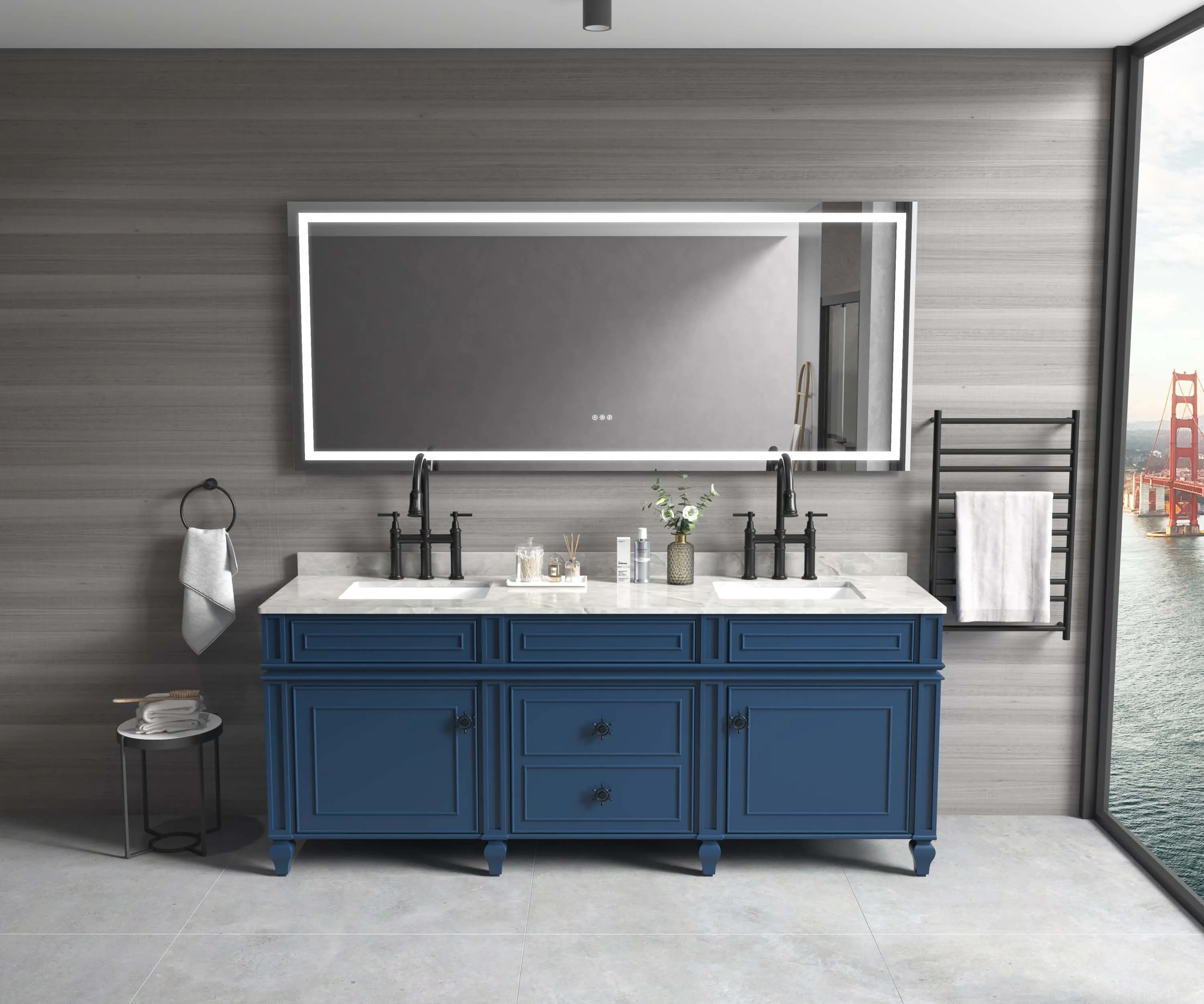 LED Lighted 84x48 Mirror - Anti-Fog & High Lumen Controls