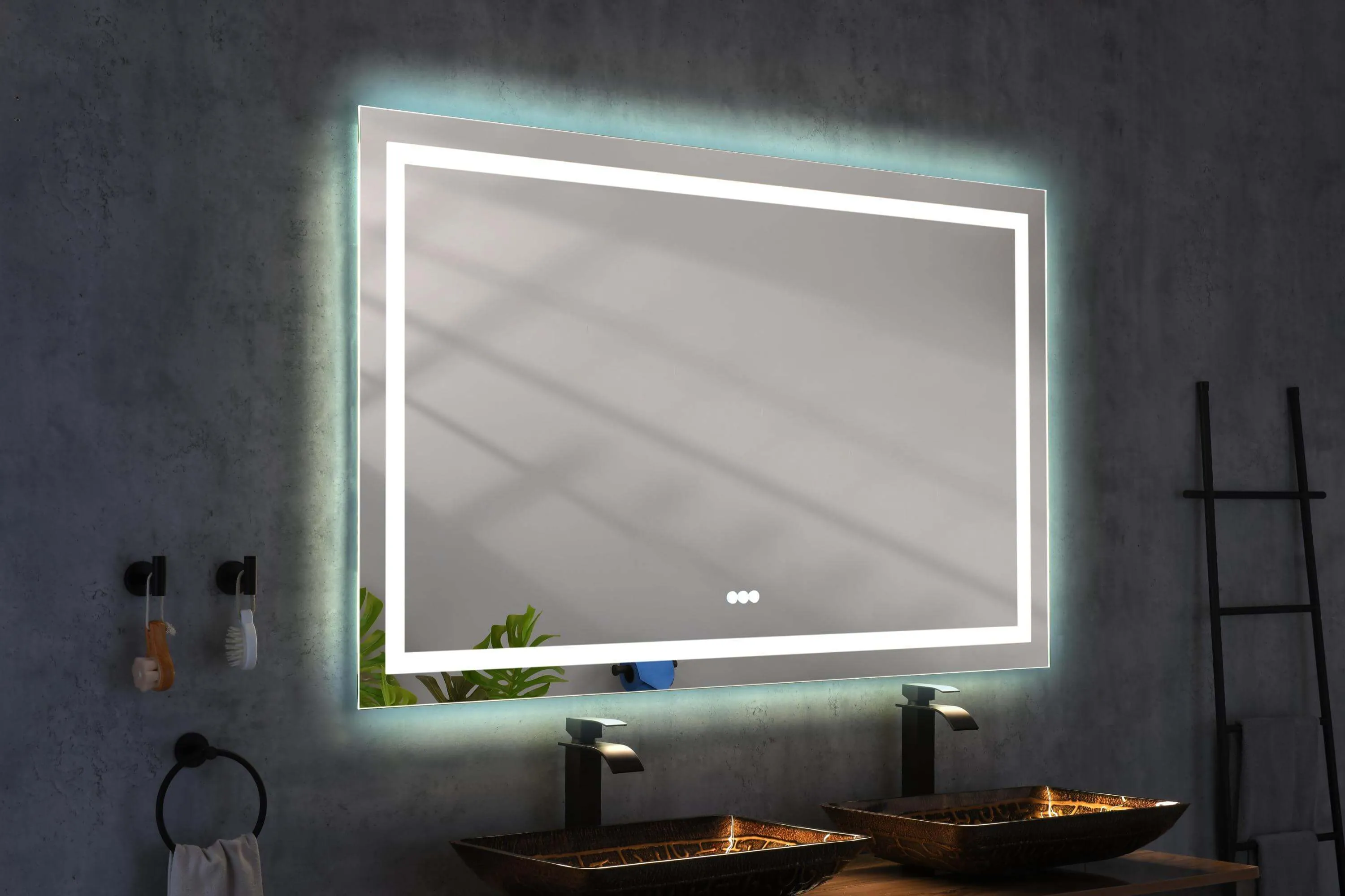 LED Lighted 84x48 Mirror - Anti-Fog & High Lumen Controls