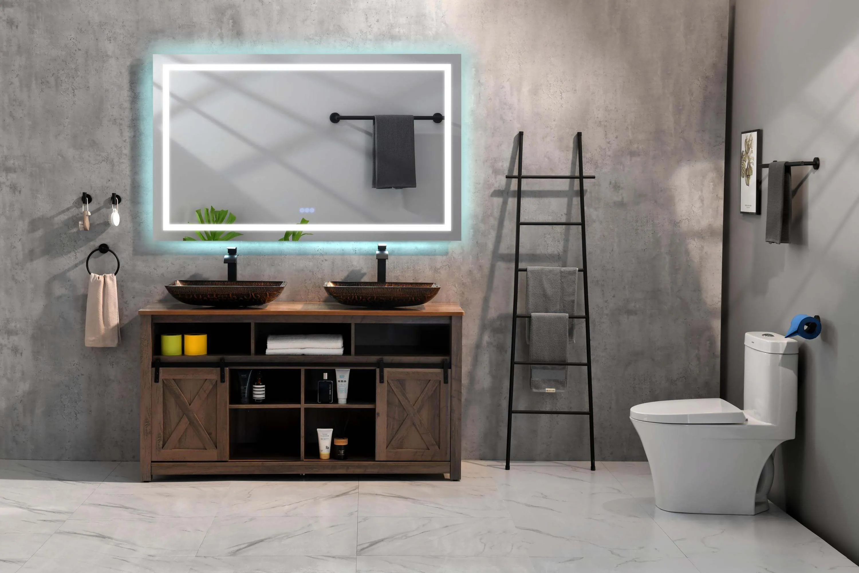 LED Lighted 84x48 Mirror - Anti-Fog & High Lumen Controls