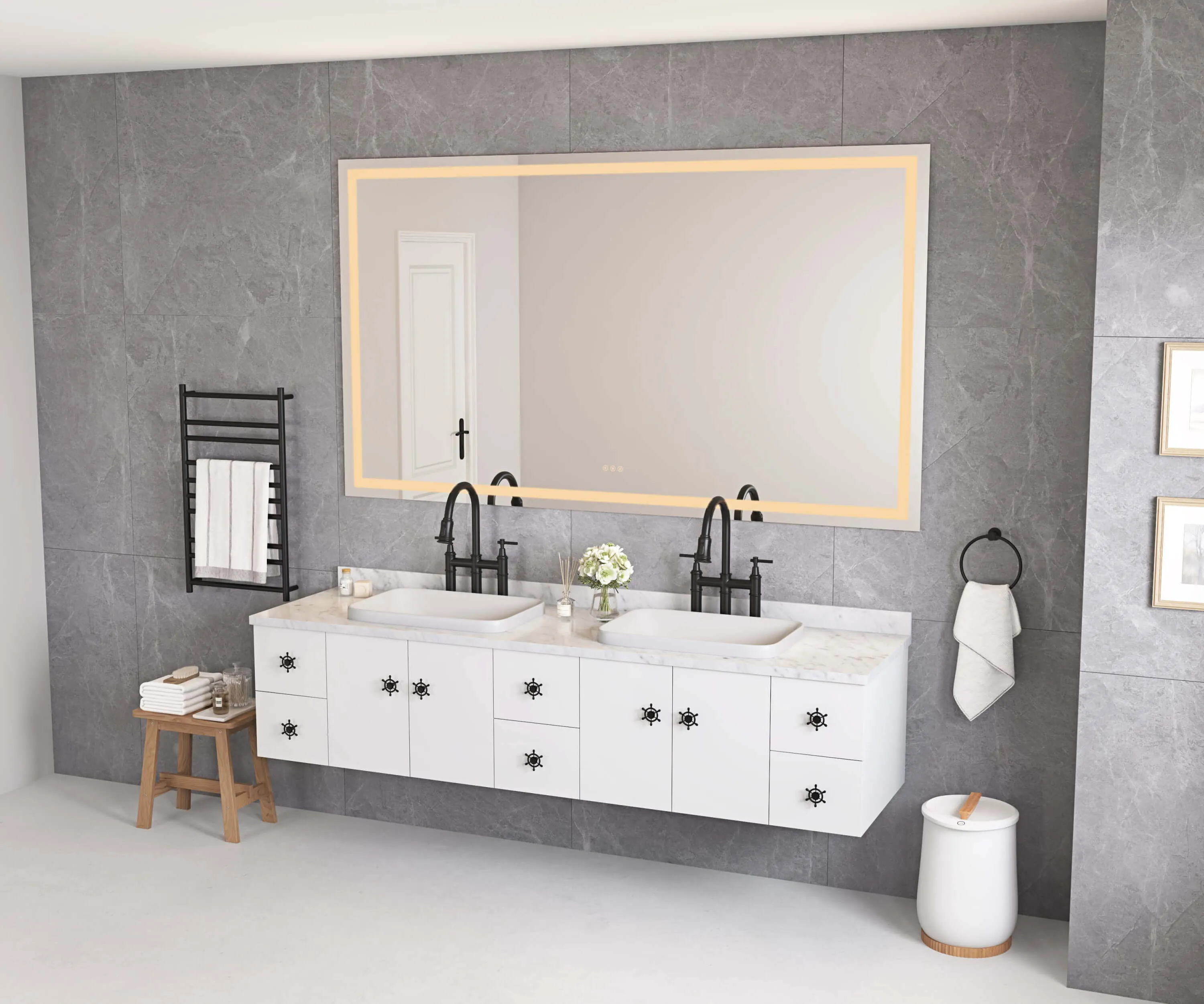 LED Lighted 84x48 Mirror - Anti-Fog & High Lumen Controls