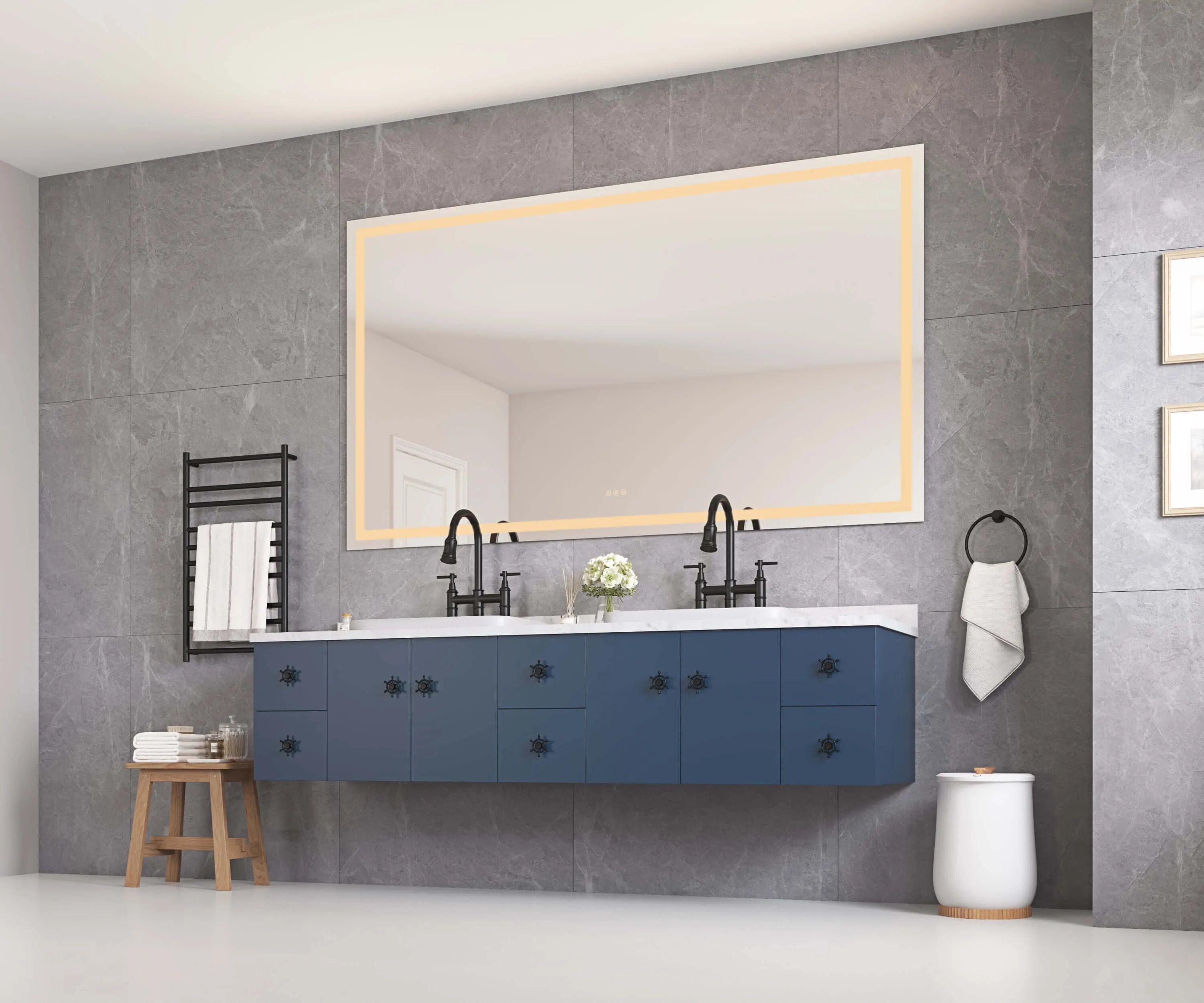 LED Lighted 84x48 Mirror - Anti-Fog & High Lumen Controls