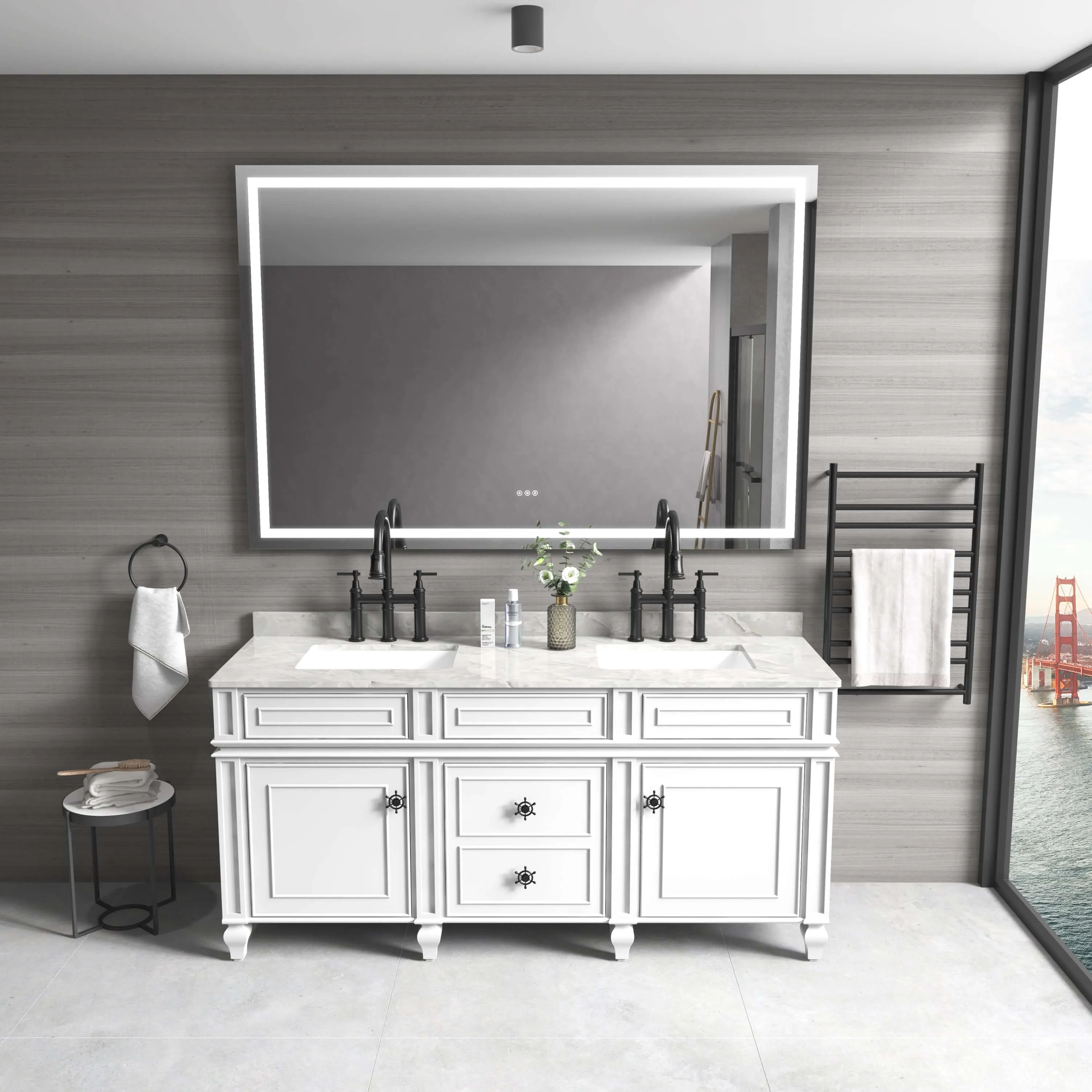 LED Lighted 84x48 Mirror - Anti-Fog & High Lumen Controls
