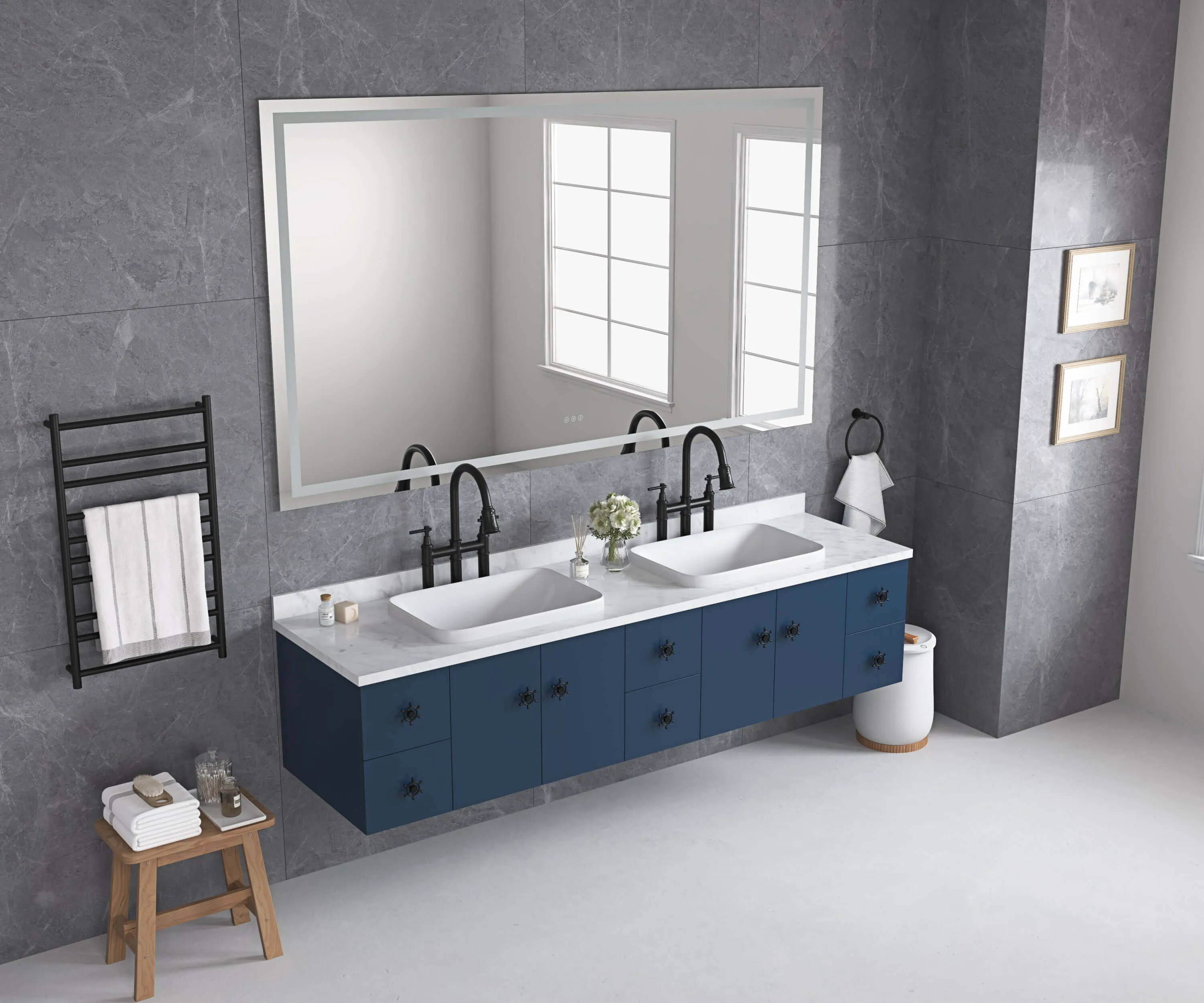 LED Lighted 84x48 Mirror - Anti-Fog & High Lumen Controls