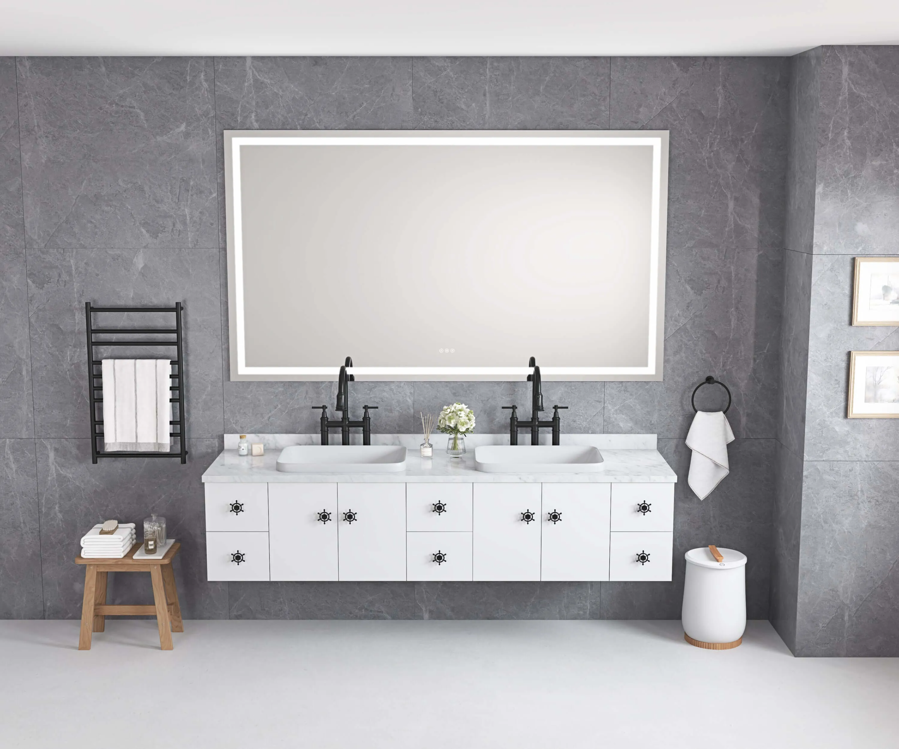 LED Lighted 84x48 Mirror - Anti-Fog & High Lumen Controls