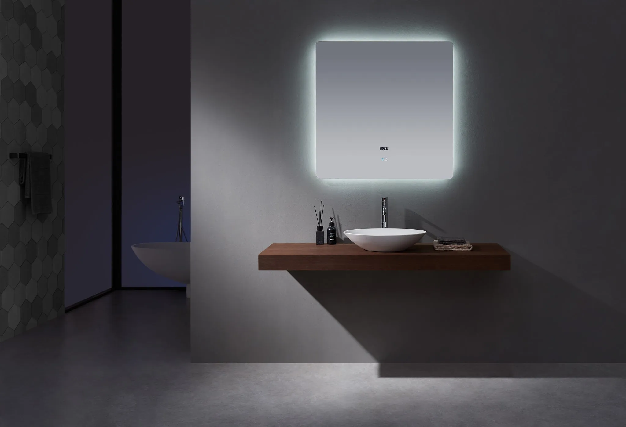 Lexora Lugano 36" Wide x 36" Tall LED Mirror w/ Defogger