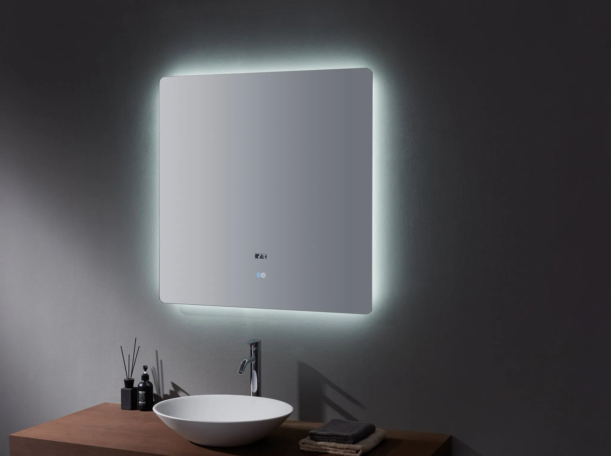 Lexora Lugano 36" Wide x 36" Tall LED Mirror w/ Defogger