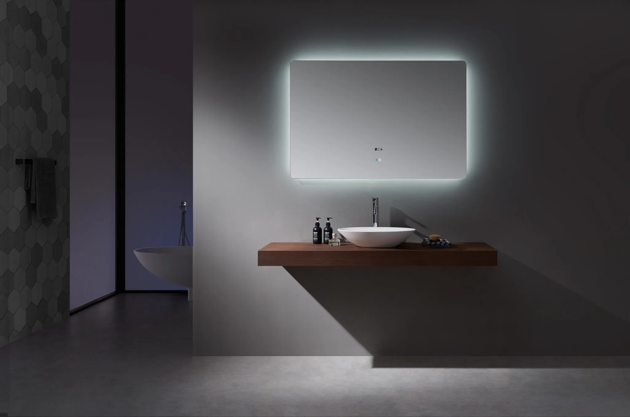 Lexora Lugano 48" Wide x 32" Tall LED Mirror w/ Defogger