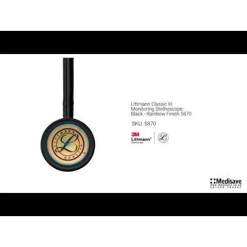 Littmann Classic III Monitoring Stethoscope: Black - Rainbow Finish 5870 - Over Engraved