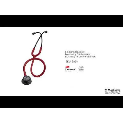 Littmann Classic III Monitoring Stethoscope: Burgundy - Black Finish 5868 - Over Engraved