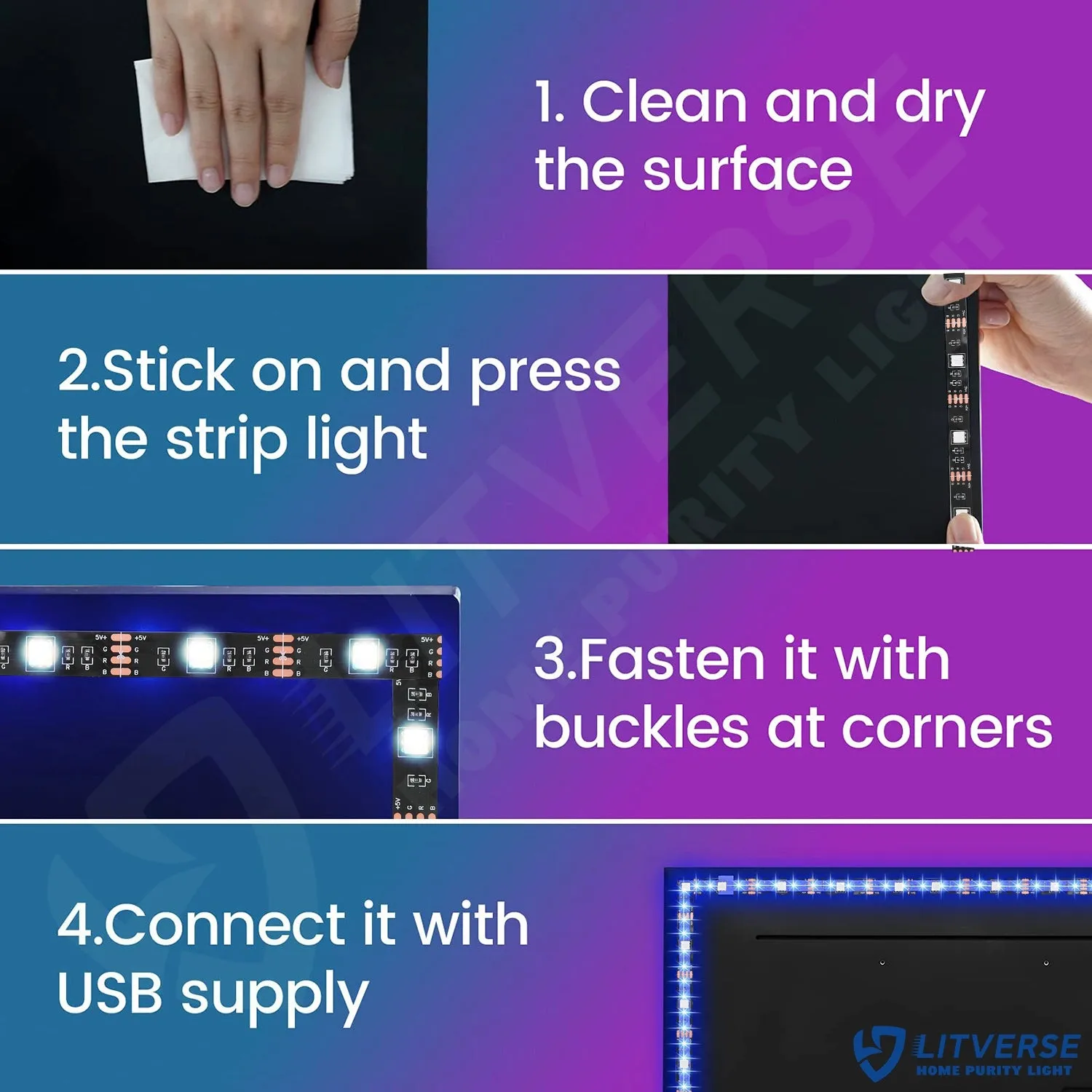 LITVERSE Light Strips 1Meter | RGB 5050 Color Changing LED Strip Light with USB Cable for TV Backlight, Bedroom, Cabinet Shelf Display (1 Meter for 16'' to 28''-Multi)