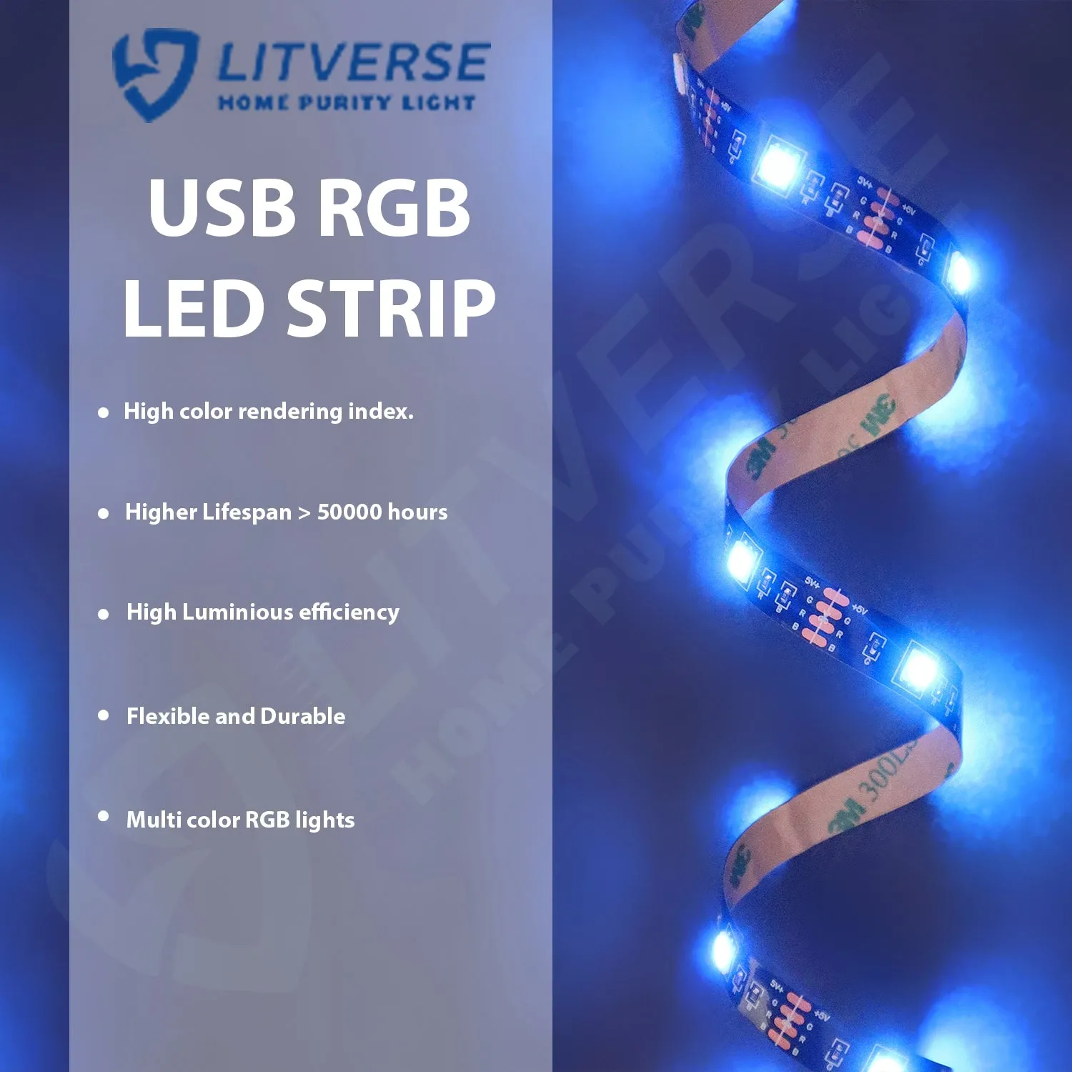 LITVERSE Light Strips 1Meter | RGB 5050 Color Changing LED Strip Light with USB Cable for TV Backlight, Bedroom, Cabinet Shelf Display (1 Meter for 16'' to 28''-Multi)