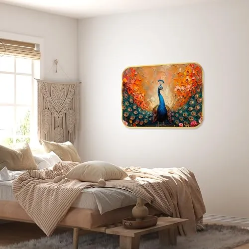 Livin'luxe paintings beautiful peacock modern art Premium Sparkle Lamination Finished Surface Golden Slim Frame 30 cm x 46 cm Large Size, For Home/Office/Hotel painting MG75