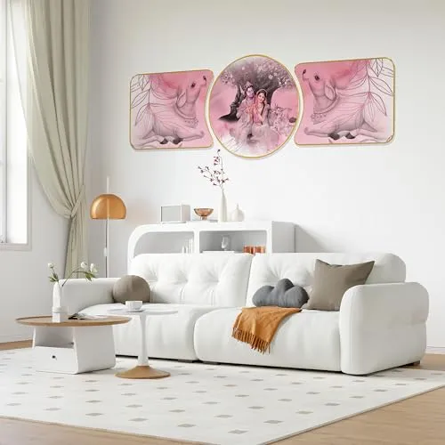 Livin'luxe paintings Radha krishna religious modern art Premium Sparkle Lamination Finished Surface Golden Slim Frame 122 cm x 41 cm Large Size, For Home/Office/Hotel painting RP-44