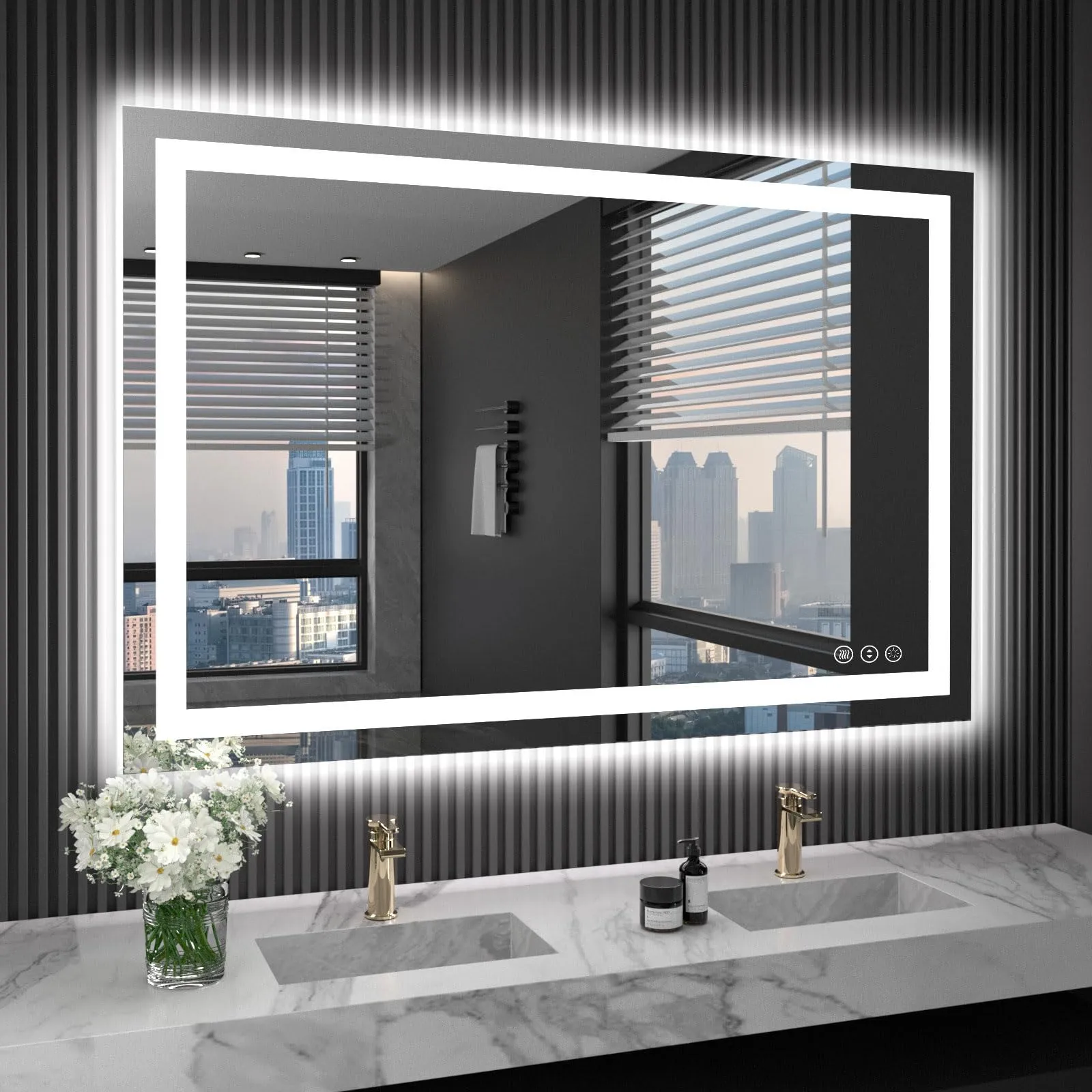 LOAAO 40X32 LED Bathroom Mirror with Lights, Anti-Fog, Dimmable, Backlit   Front Lit, Lighted Bathroom Vanity Mirror for Wall, Memory Function, Waterproof, Tempered Glass