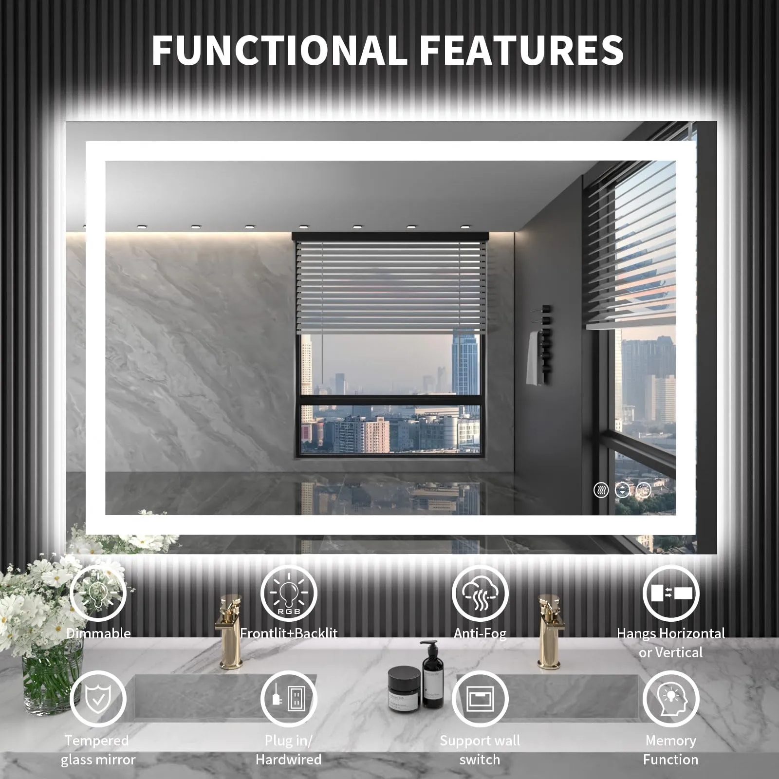 LOAAO 40X32 LED Bathroom Mirror with Lights, Anti-Fog, Dimmable, Backlit   Front Lit, Lighted Bathroom Vanity Mirror for Wall, Memory Function, Waterproof, Tempered Glass