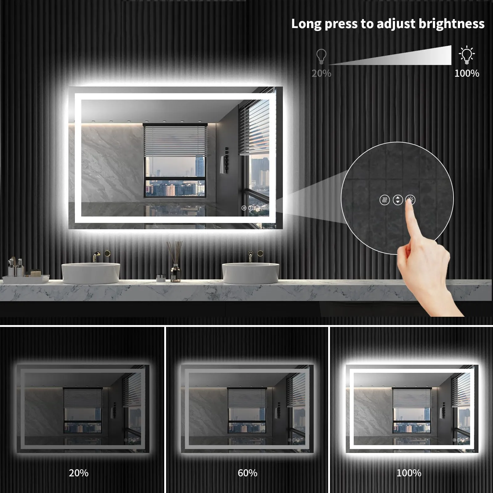 LOAAO 40X32 LED Bathroom Mirror with Lights, Anti-Fog, Dimmable, Backlit   Front Lit, Lighted Bathroom Vanity Mirror for Wall, Memory Function, Waterproof, Tempered Glass