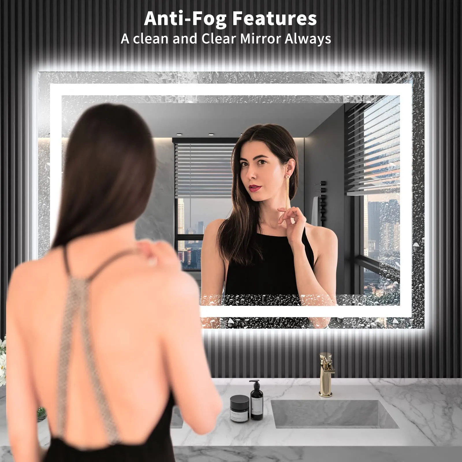 LOAAO 40X32 LED Bathroom Mirror with Lights, Anti-Fog, Dimmable, Backlit   Front Lit, Lighted Bathroom Vanity Mirror for Wall, Memory Function, Waterproof, Tempered Glass