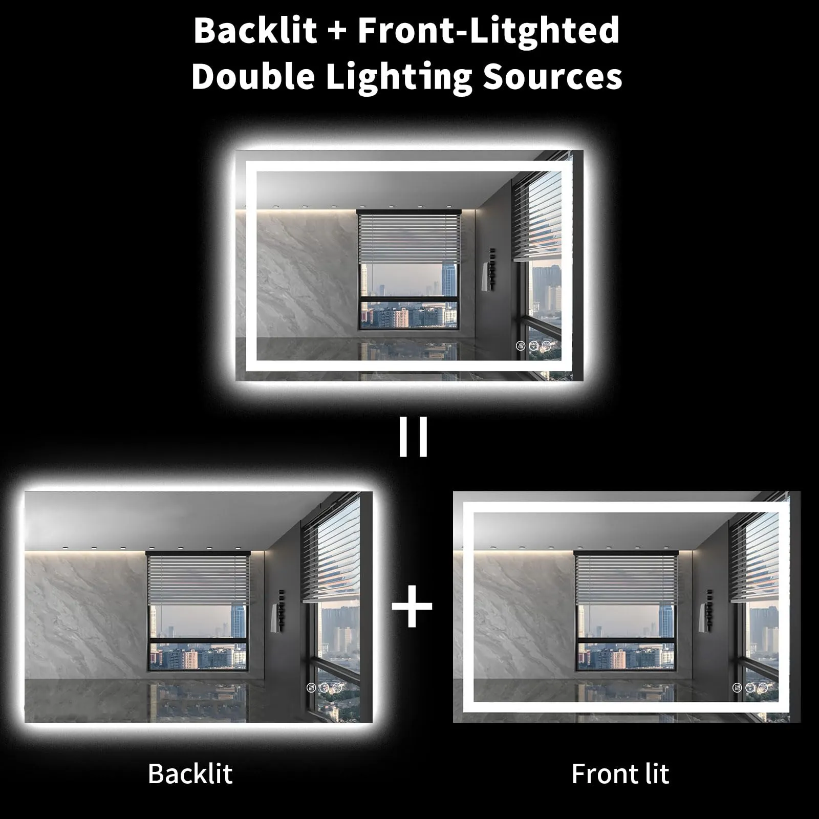 LOAAO 40X32 LED Bathroom Mirror with Lights, Anti-Fog, Dimmable, Backlit   Front Lit, Lighted Bathroom Vanity Mirror for Wall, Memory Function, Waterproof, Tempered Glass
