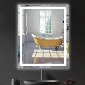 MALLIK DESIGN Bathroom Square LED Mirror with Light 24x18 Inch Oval Backlit Lighted Vanity Mirror for Bathroom Dimmable 3 Color Horizontal Smart Makeup Light up Mirrors