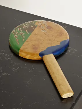 Marquetry wood hand mirror