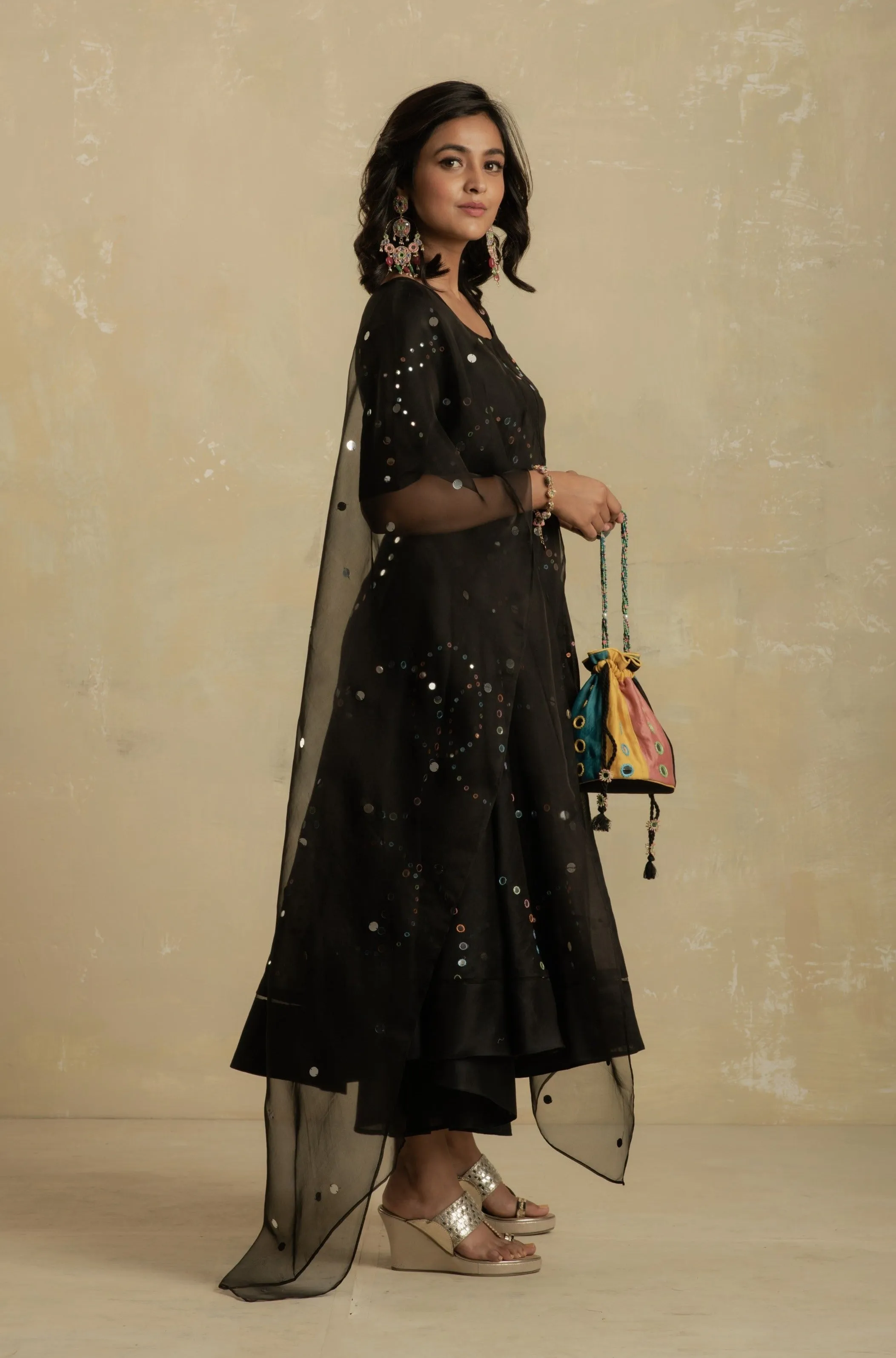 Midnight Black Flared Anarkali - Set of 3 | RTS