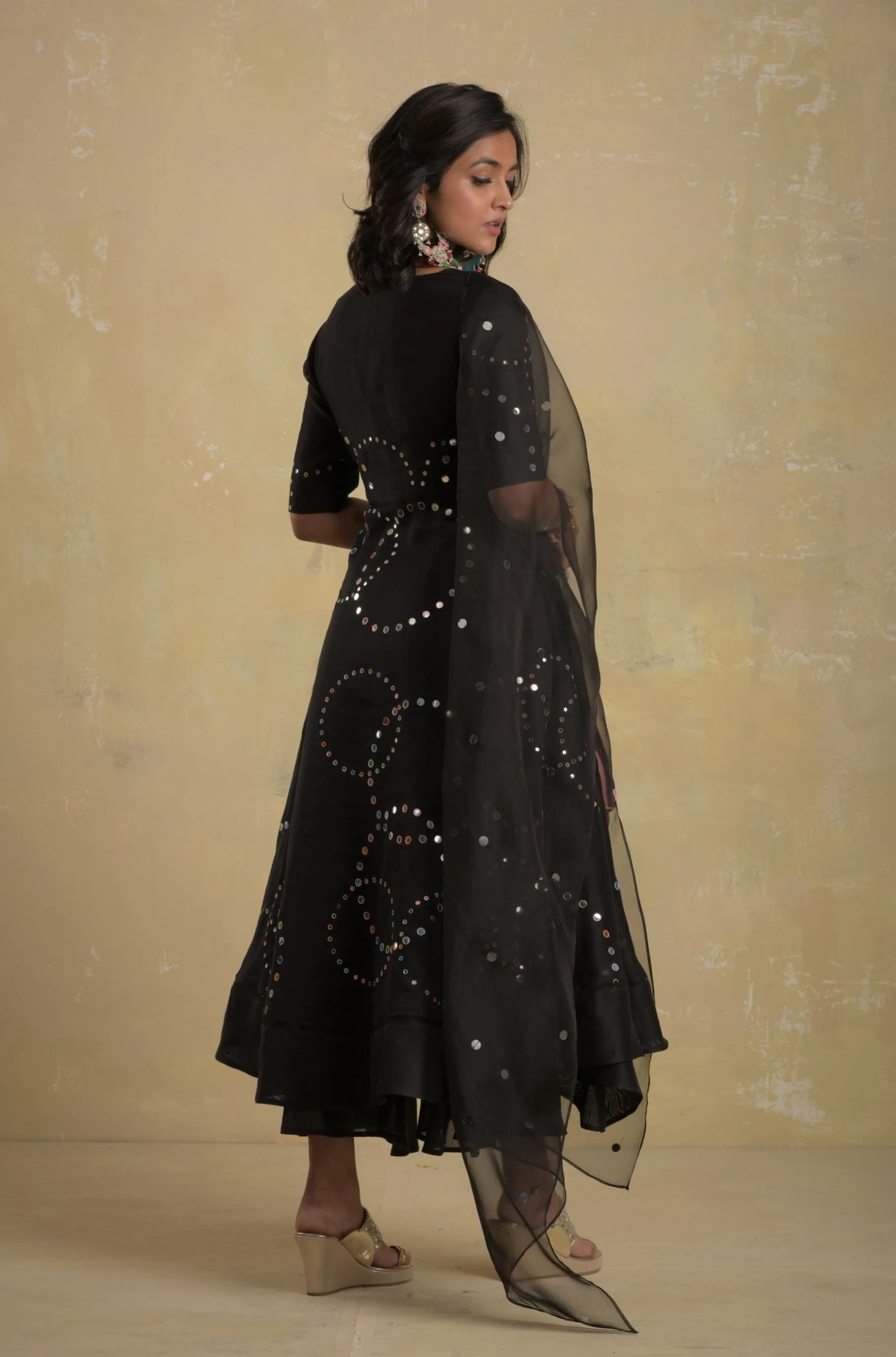 Midnight Black Flared Anarkali - Set of 3 | RTS