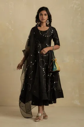 Midnight Black Flared Anarkali - Set of 3 | RTS