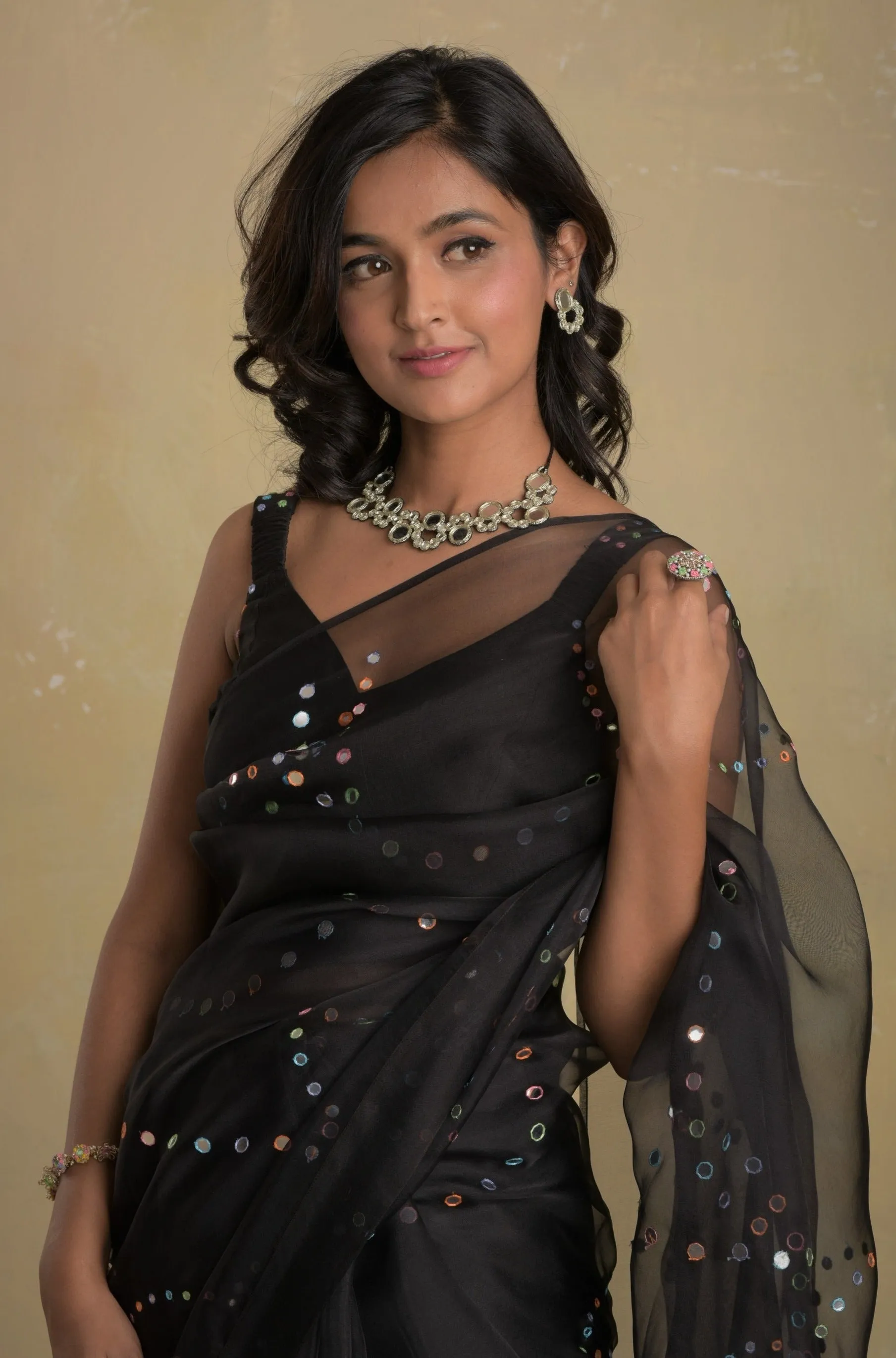Midnight Black Organza Saree (Blouse optional)