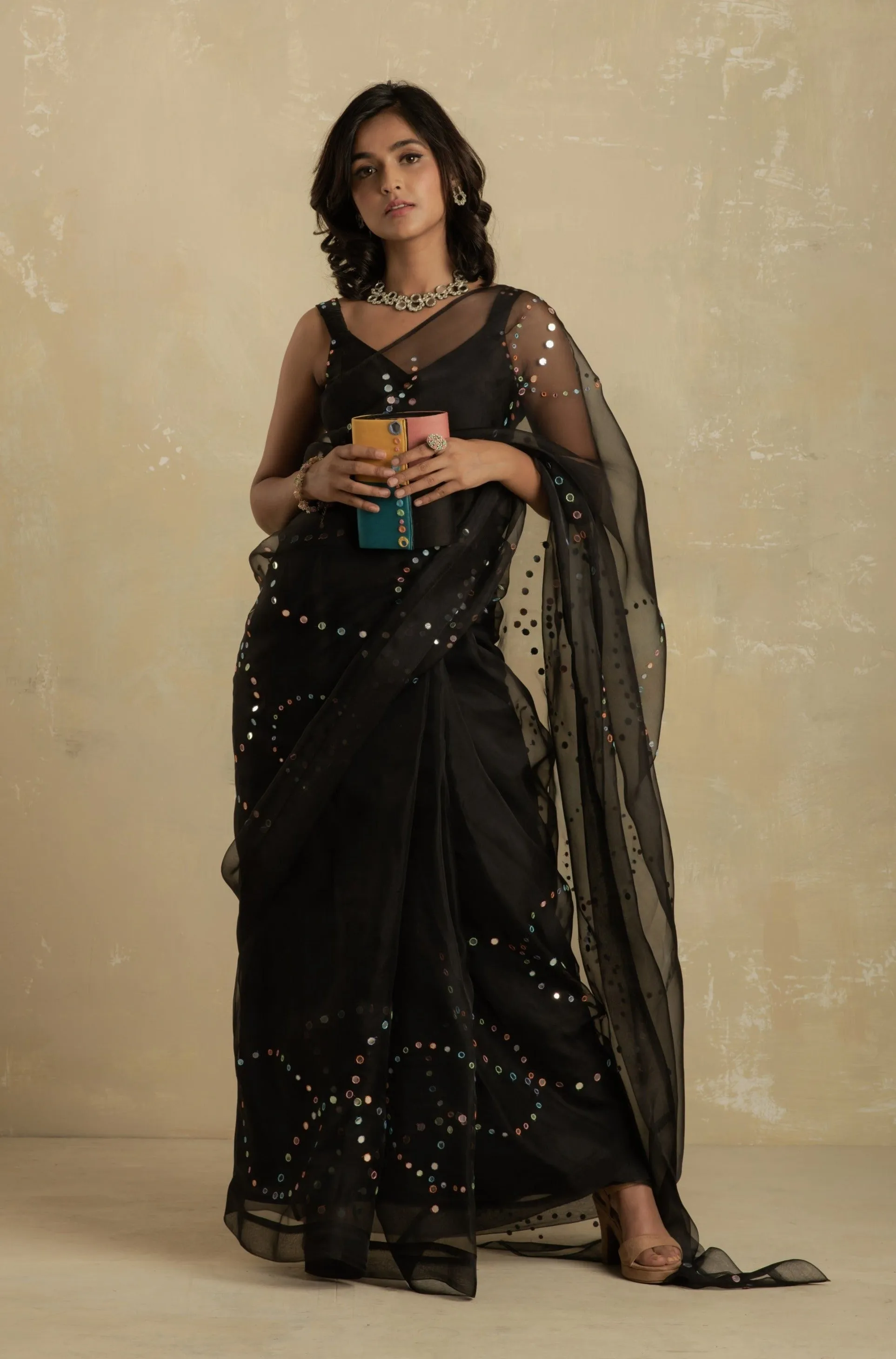 Midnight Black Organza Saree (Blouse optional)
