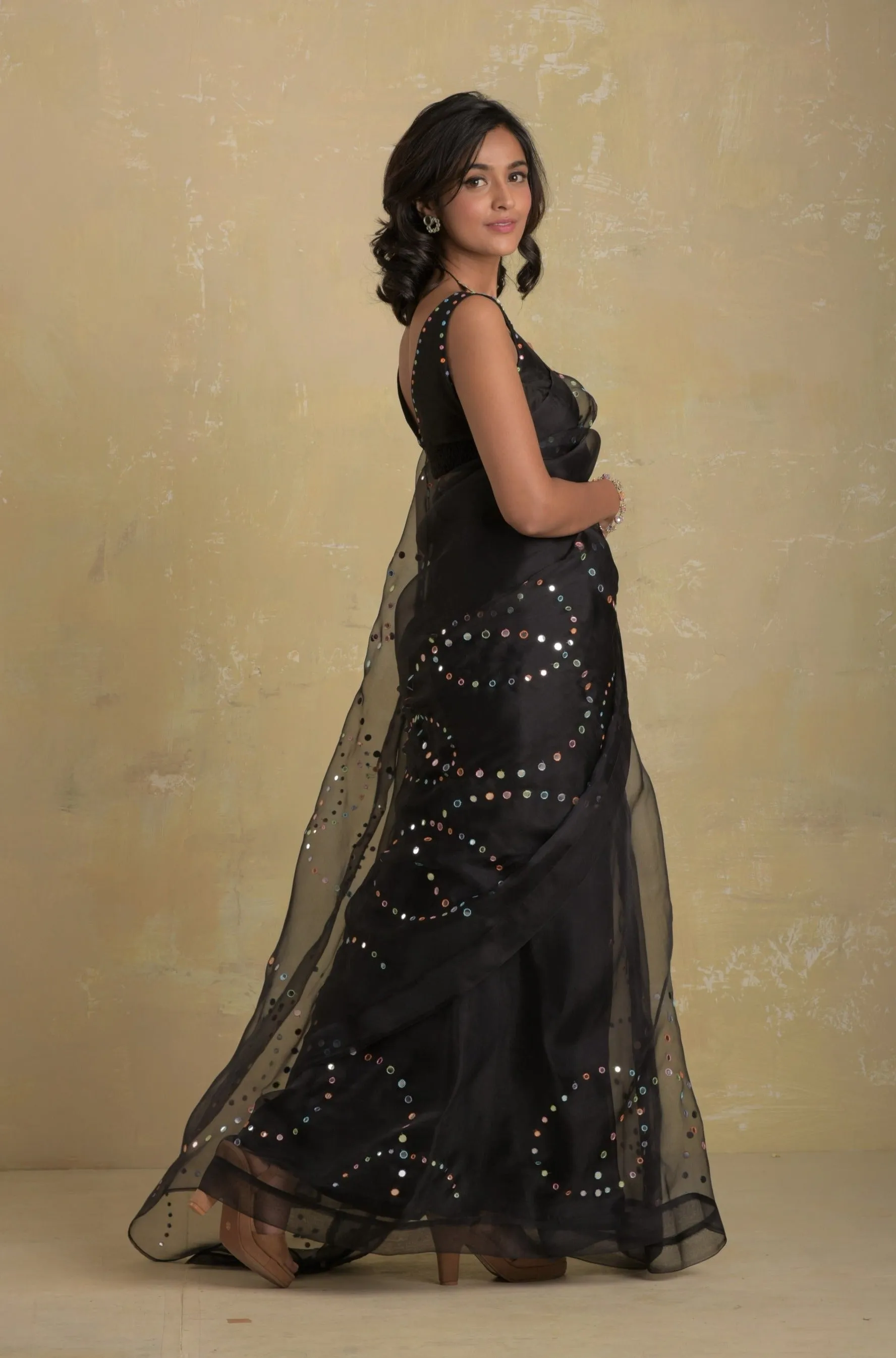 Midnight Black Organza Saree (Blouse optional)