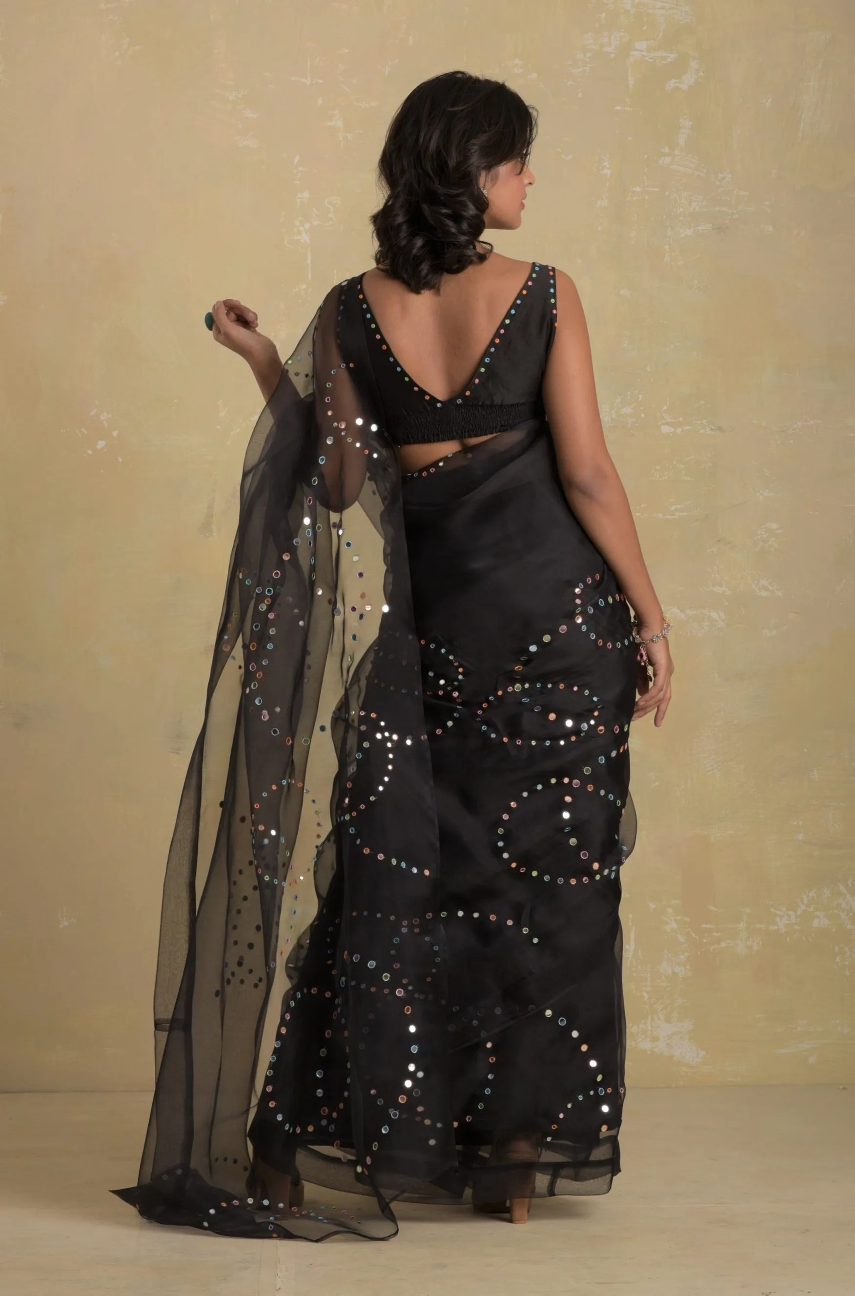 Midnight Black Organza Saree (Blouse optional)