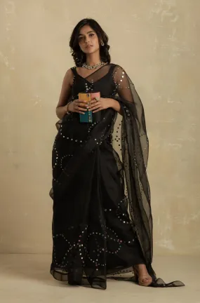 Midnight Black Organza Saree (Blouse optional)