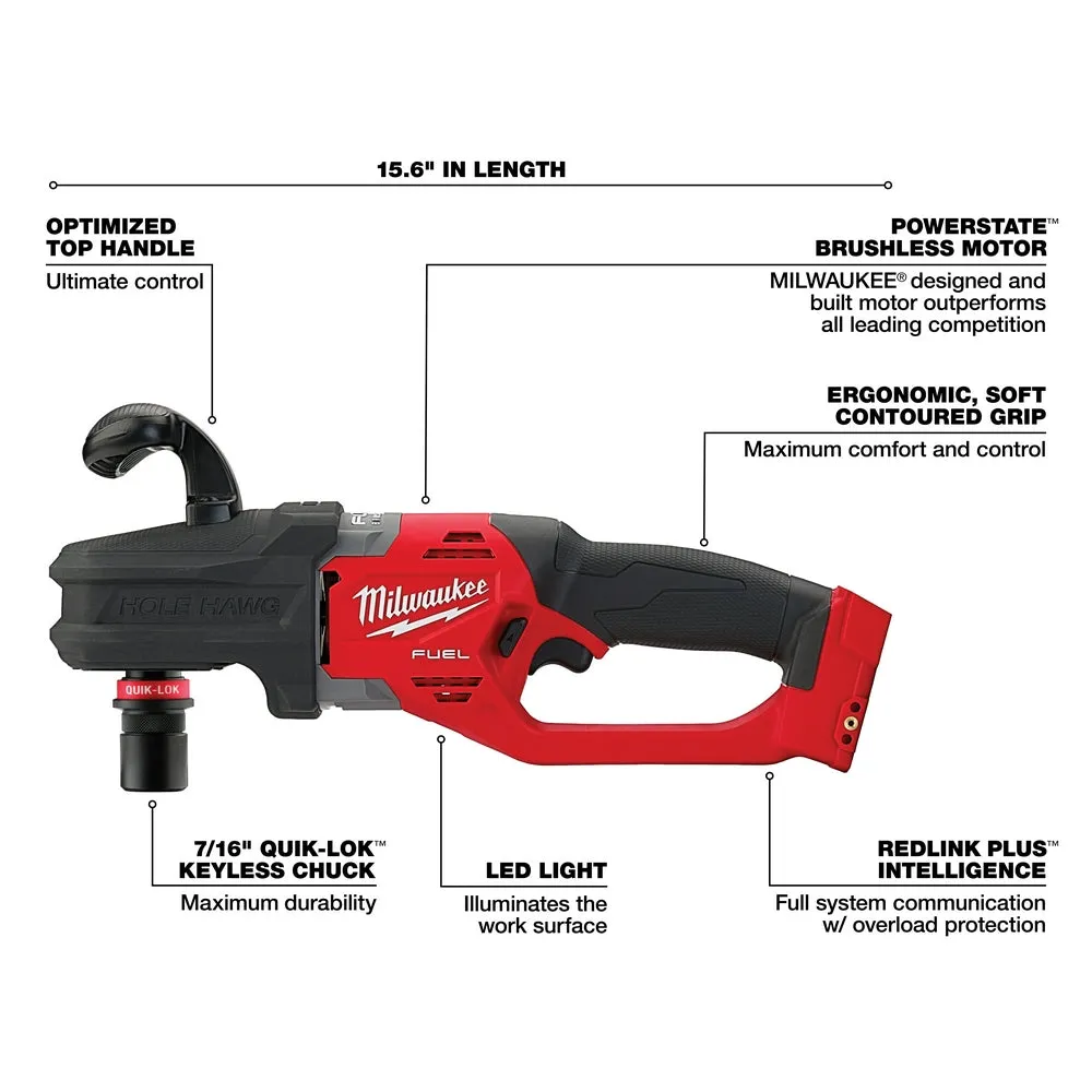 Milwaukee 2808-80 M18 FUEL 18V HOLE HAWG Right Angle Drill - Bare Tool, Recon