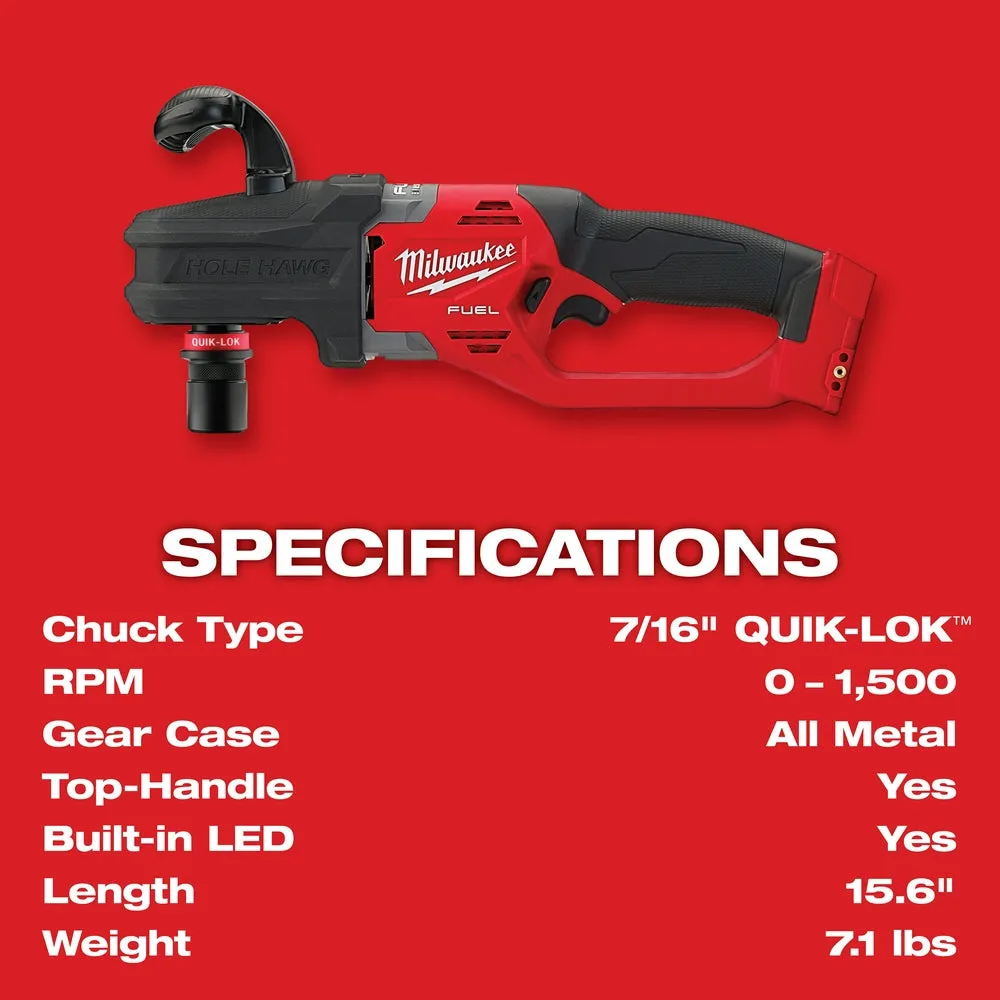 Milwaukee 2808-80 M18 FUEL 18V HOLE HAWG Right Angle Drill - Bare Tool, Recon