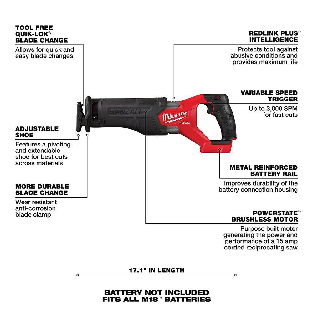 Milwaukee 2821-20SK5 M18 FUEL 18V SAWZALL Recip Saw w/ Battery and Charger