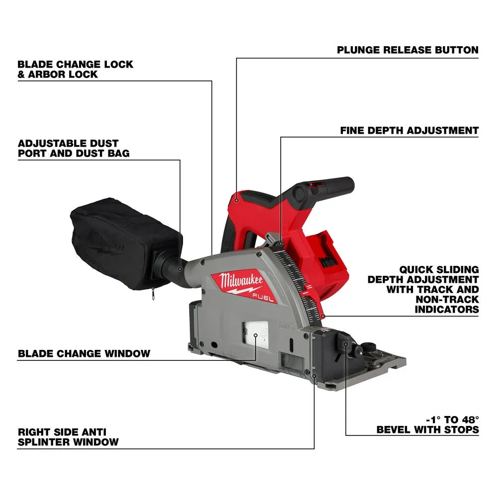 Milwaukee 2831-20X55 M18 FUEL 18V 6-1/2" Plunge Track Saw w/ Clamp and 55" Track