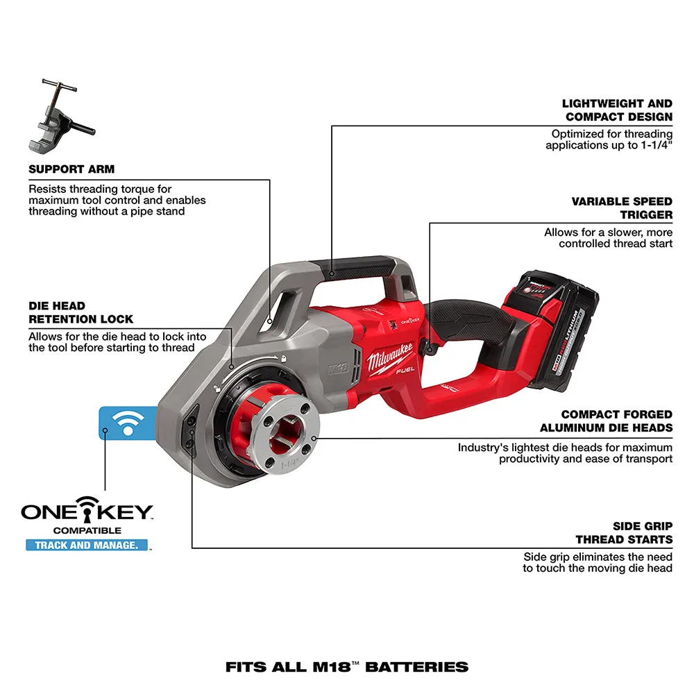 Milwaukee 2870-82 M18 FUEL 18V Compact Pipe Threader Kit w/ ONE-KEY - Recon
