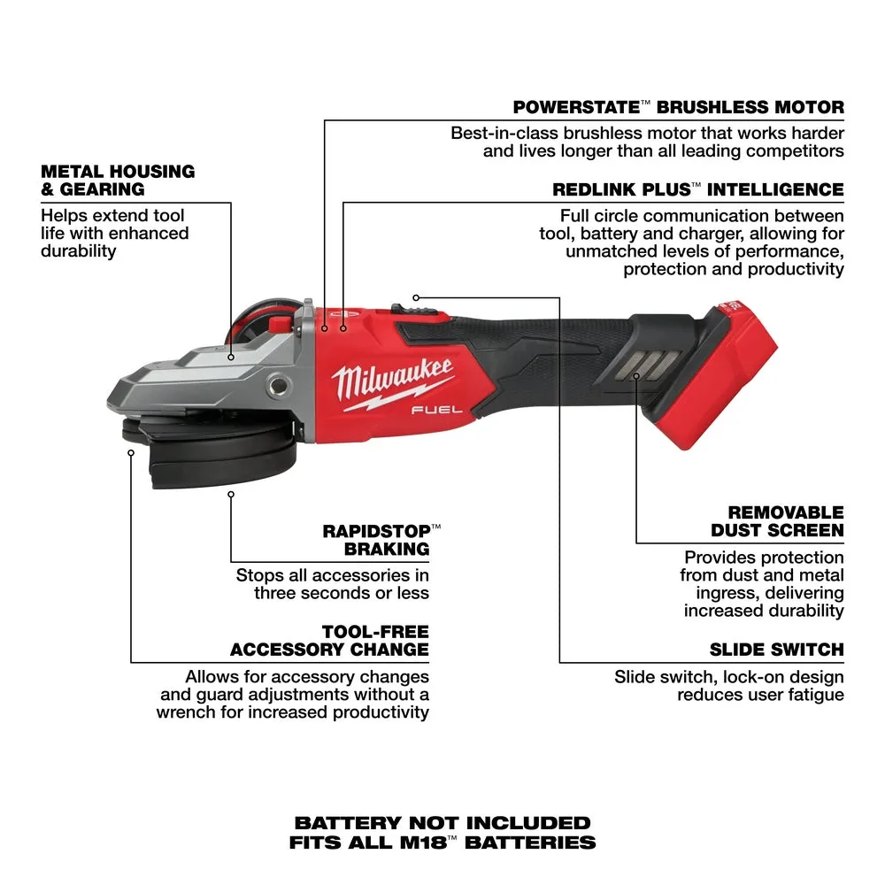 Milwaukee 2887-80 M18 FUEL 18V 5" Flathead Braking Grinder - Recon - Bare Tool